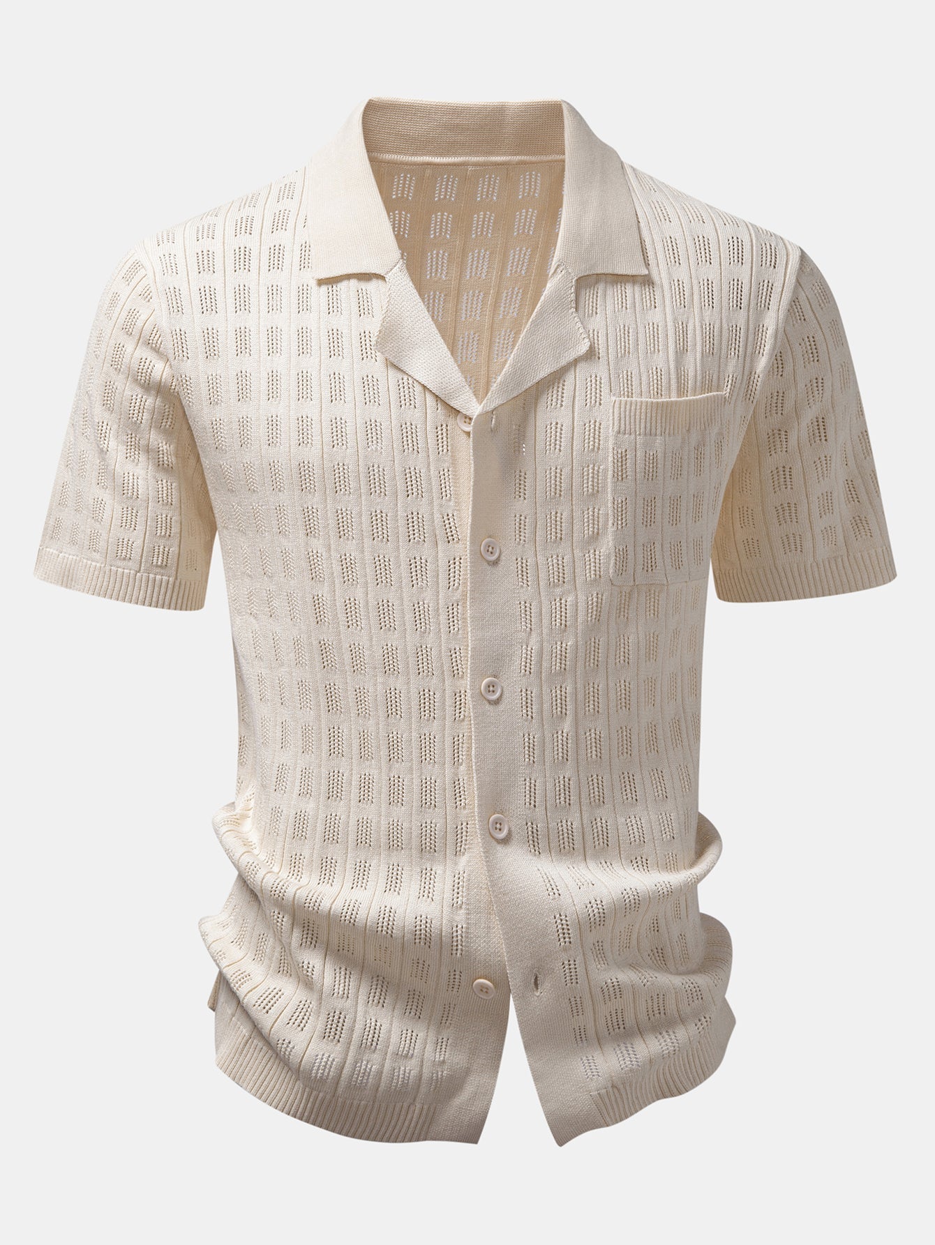 Plaid Open Knit Shirt & Straight Leg Linen Pants