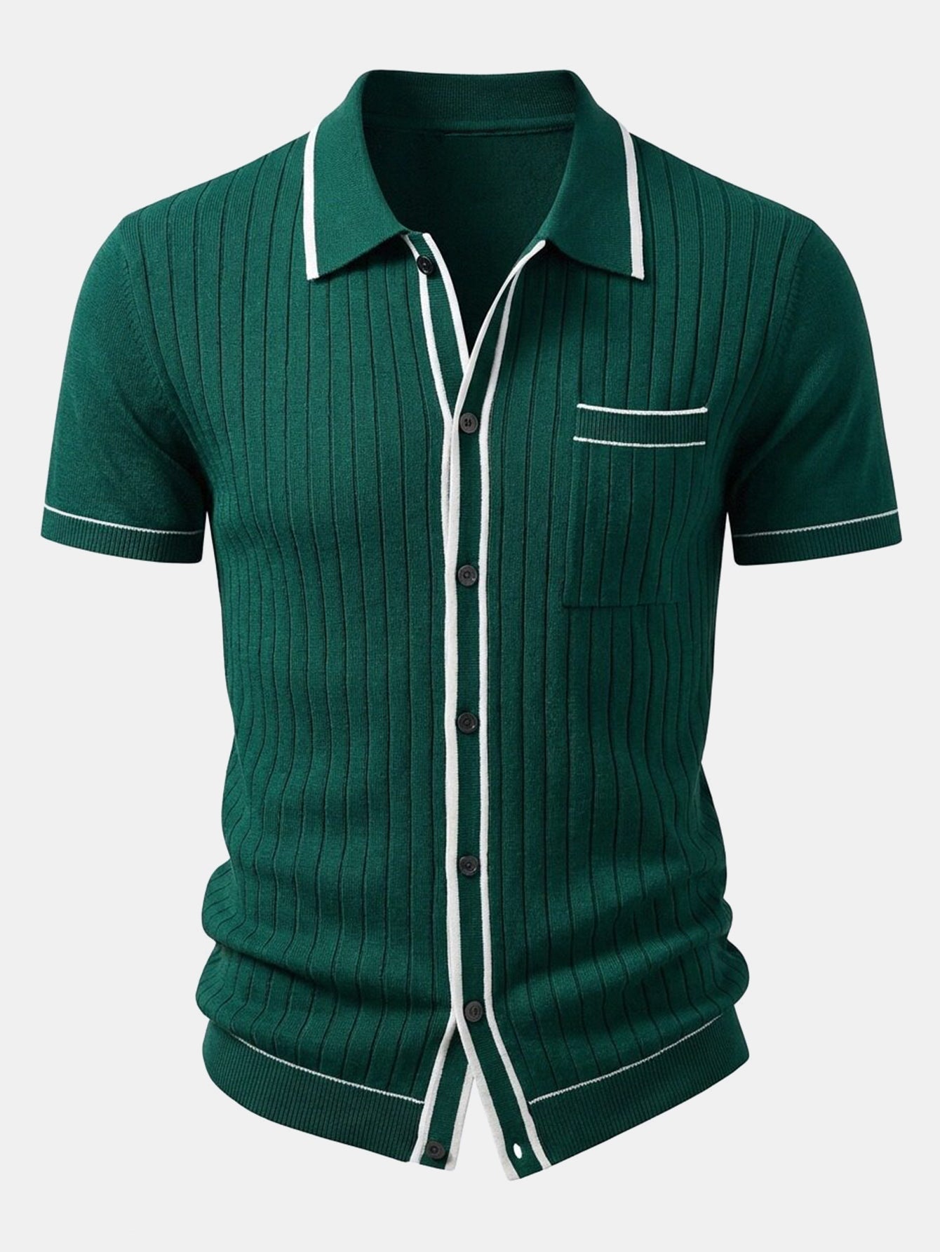 Contrast Trim Ribbed Knit Shirt & Slim Fit Tapered Trousers