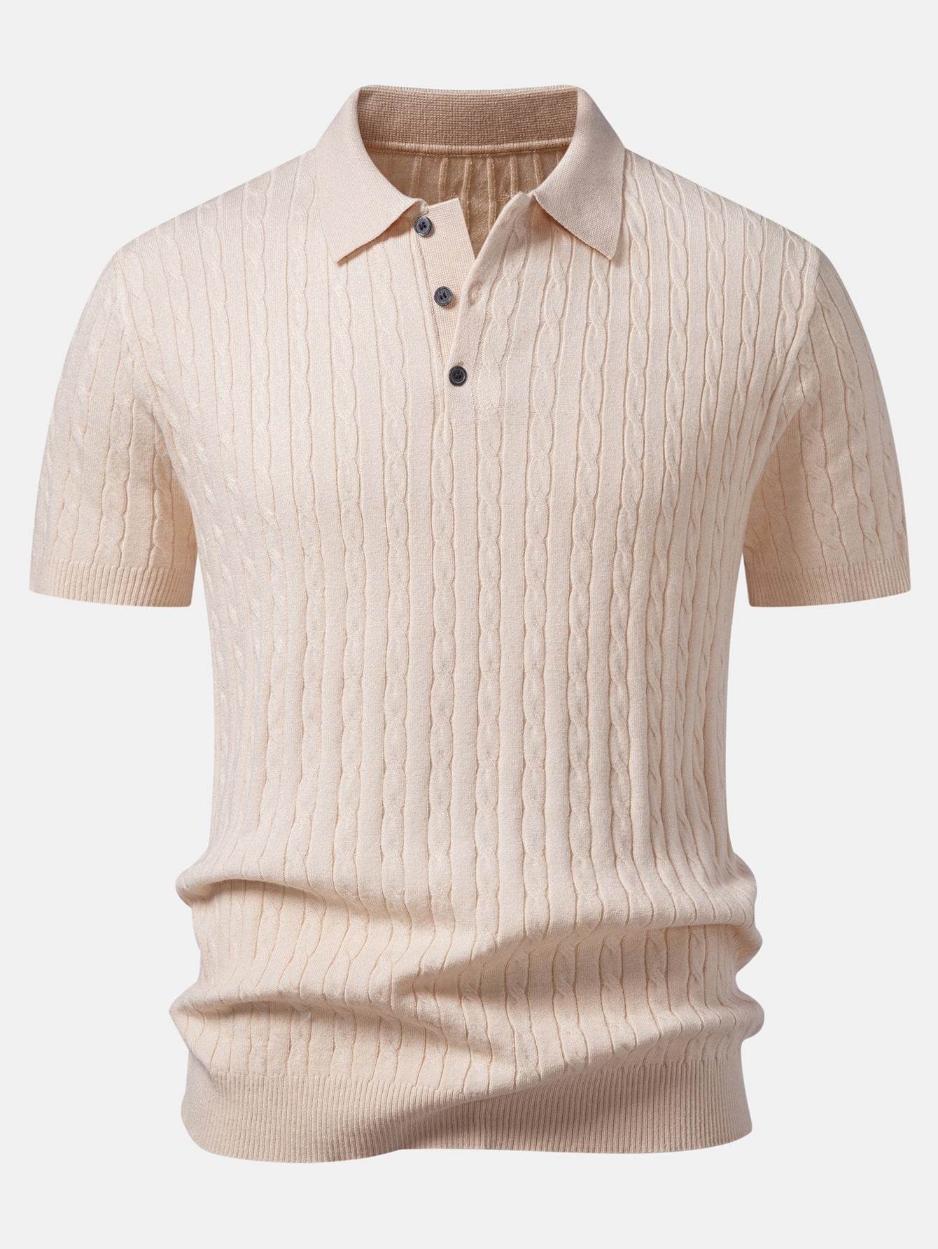 Twisted Jacquard Knit Polo & Elastic Waist Straight Leg Trousers