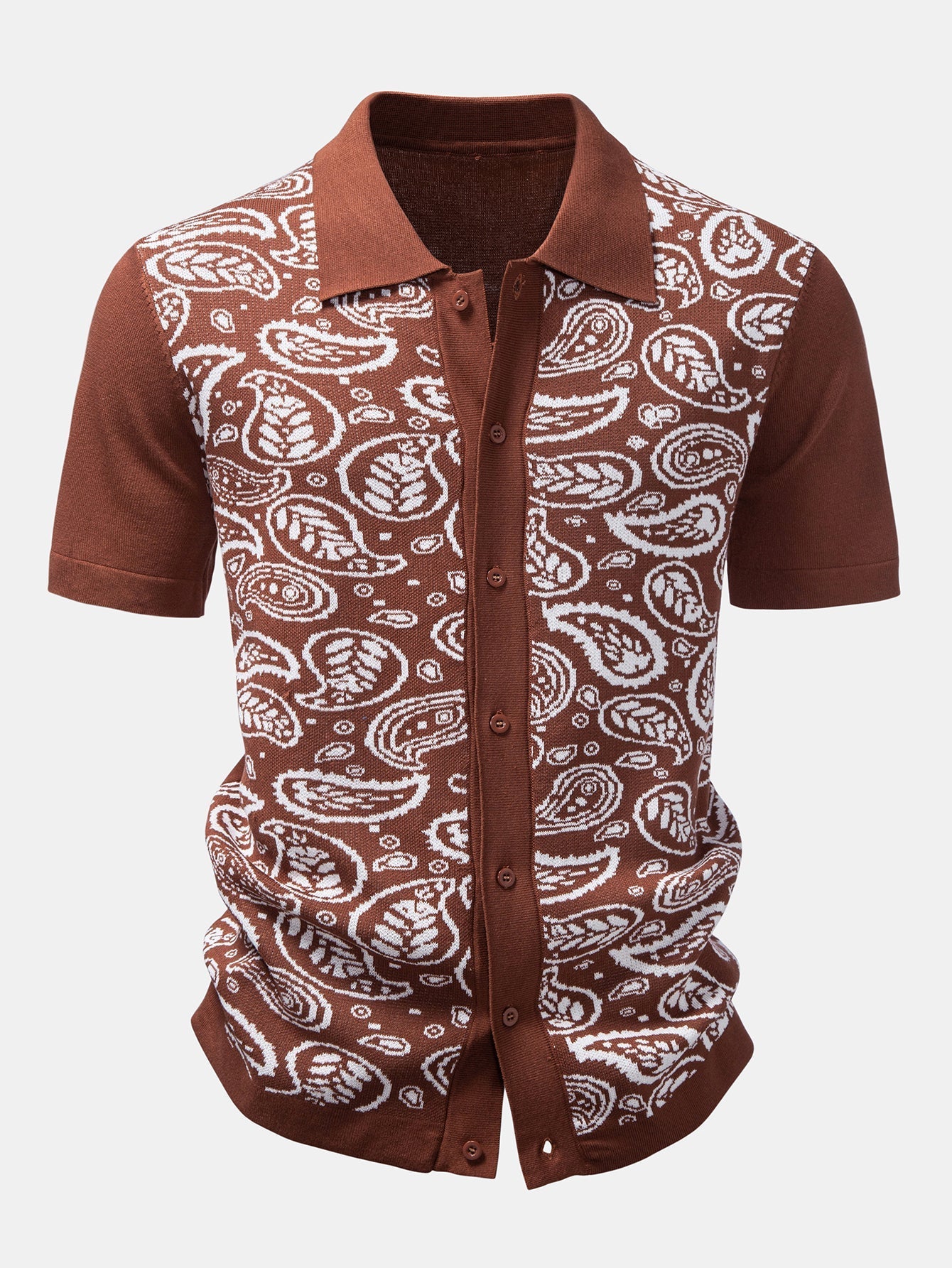 Paisley Button Up Knit Shirt & Knit Shorts