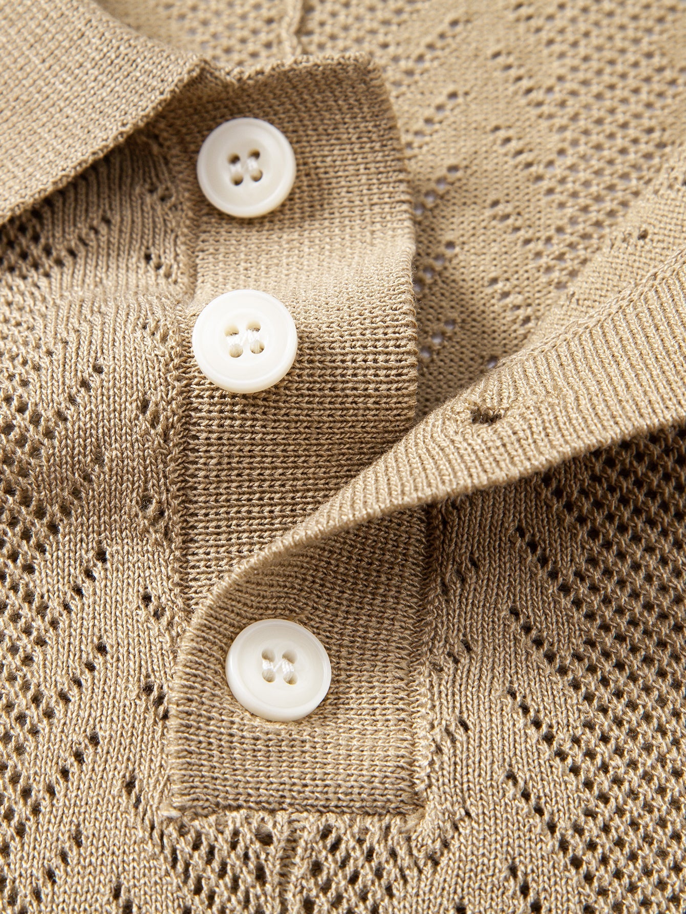 Geometric Jacquard Open Knit Polo & Straight Leg Linen Pants