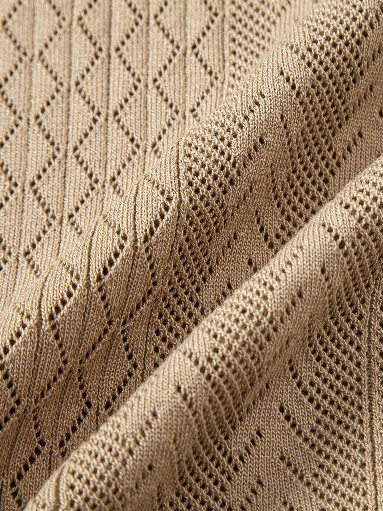 Geometric Jacquard Open Knit Polo & Straight Leg Linen Pants