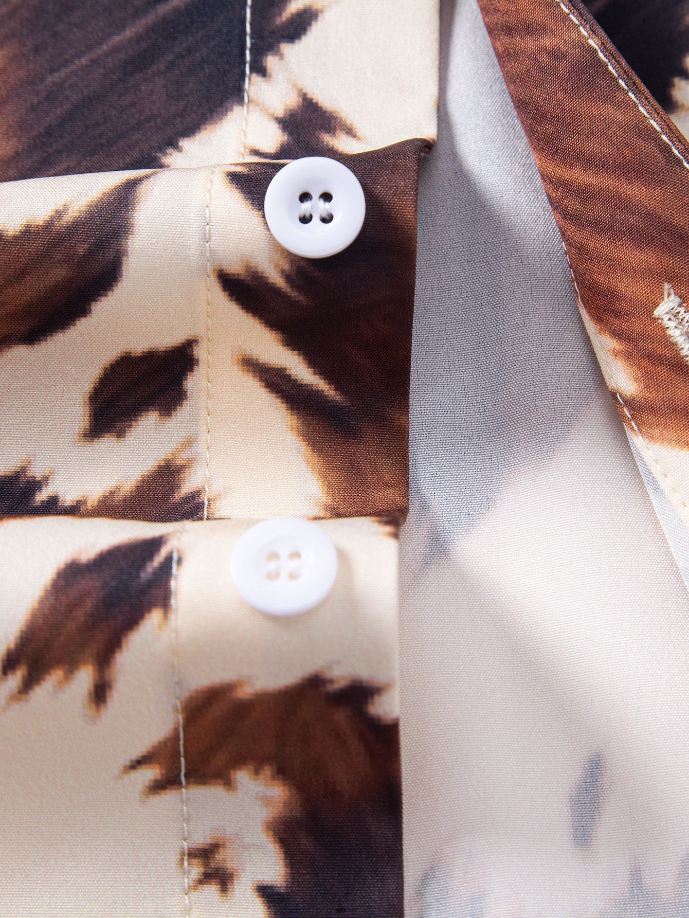 Cow Print Button Up Shirt & Crinkle Textured Drawstring 5" Shorts