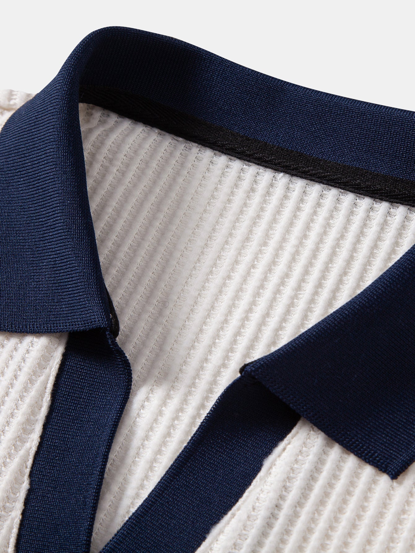 Contrast Knit Waffle Johnny Collar Polo & Drawstring Knitted Waffle Shorts