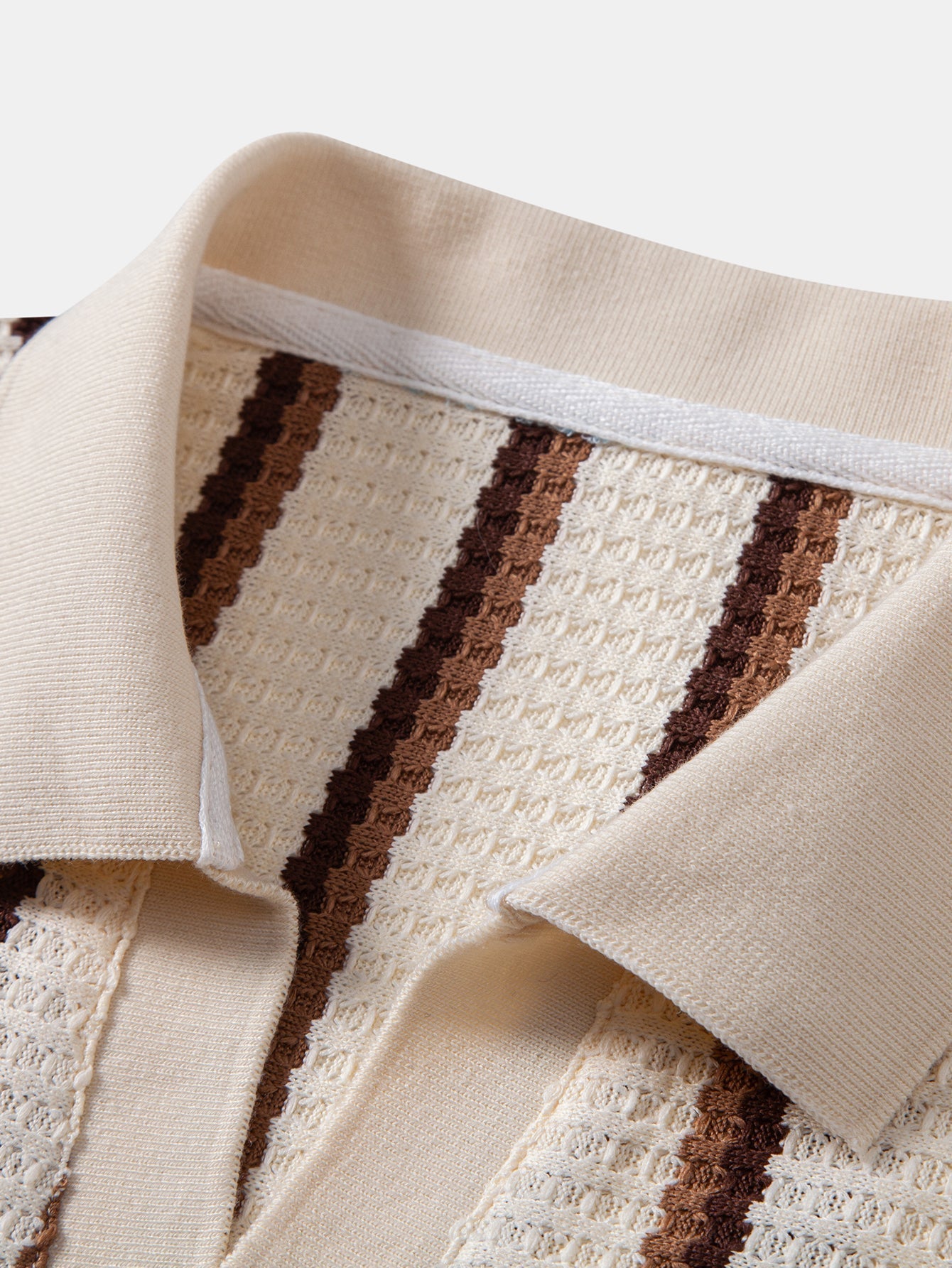 Waffle Stripe Johnny Collar Polo & Straight Leg Linen Pants
