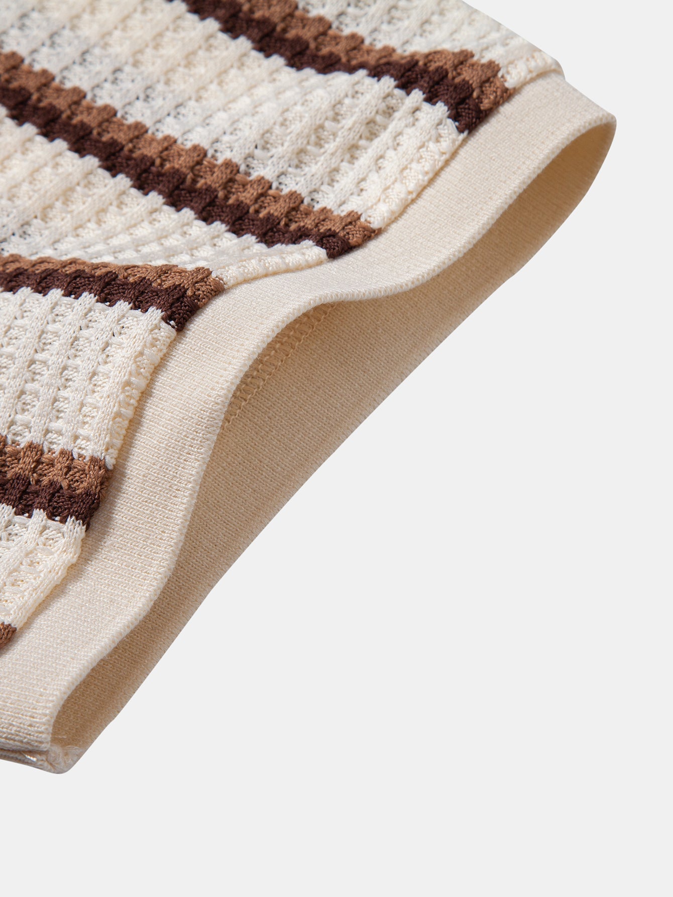 Waffle Stripe Johnny Collar Polo & Straight Leg Linen Pants