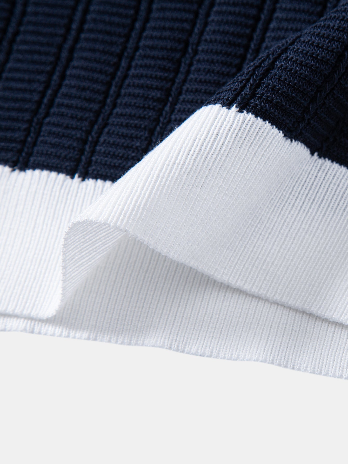 Contrast Textured Johnny Collar Knit Polo & Elastic Waist Straight Leg Trousers