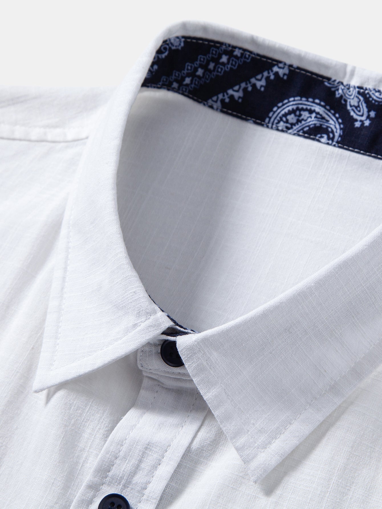 Contrast Paisley Print Linen Look Shirt & Straight Leg Linen Pants