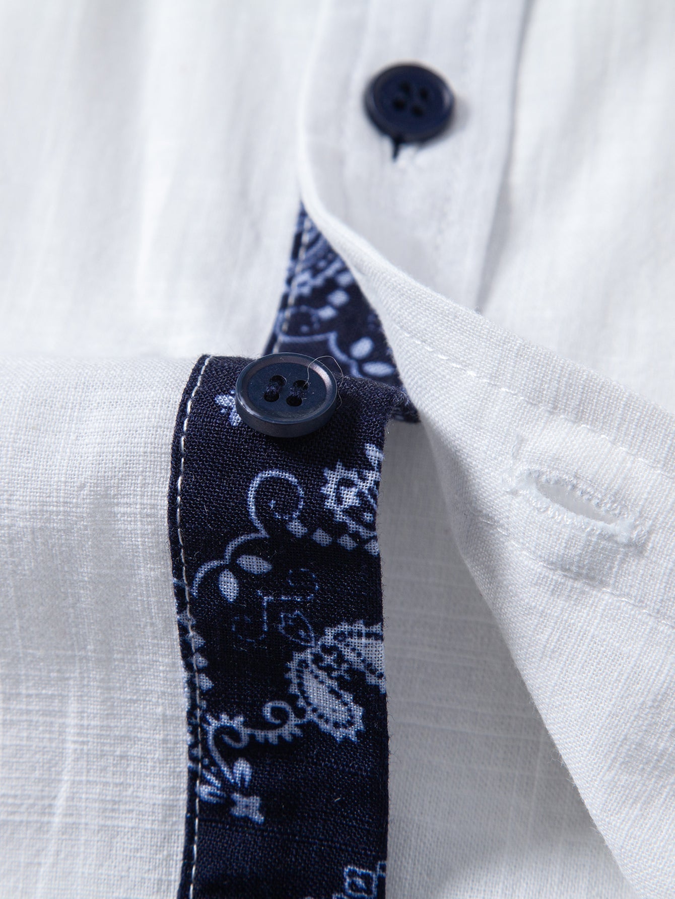 Contrast Paisley Print Linen Look Shirt & Straight Leg Linen Pants