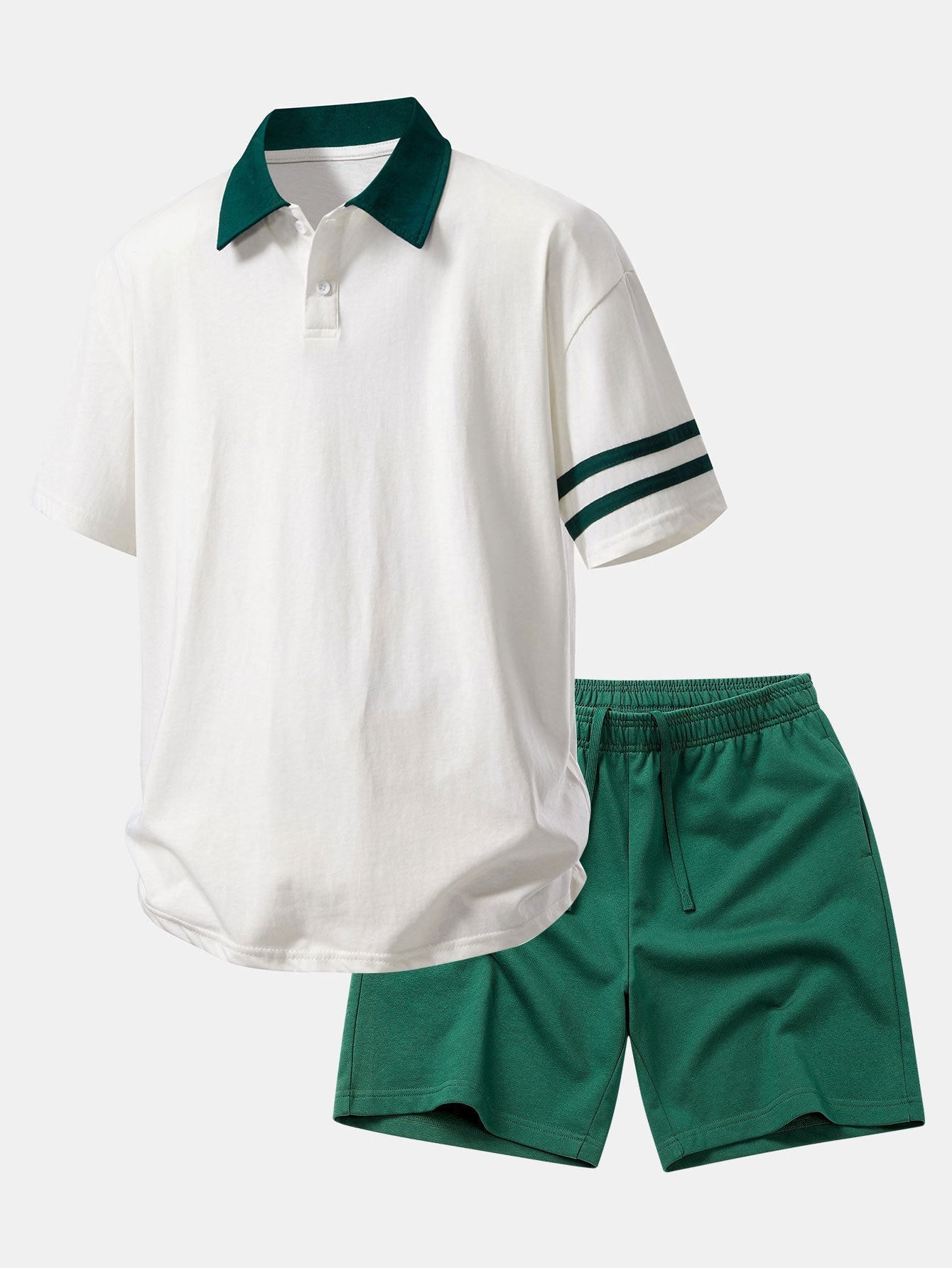 Relax Fit Contrast Collar Polo Shirt & Cotton Drawstring 7" Shorts