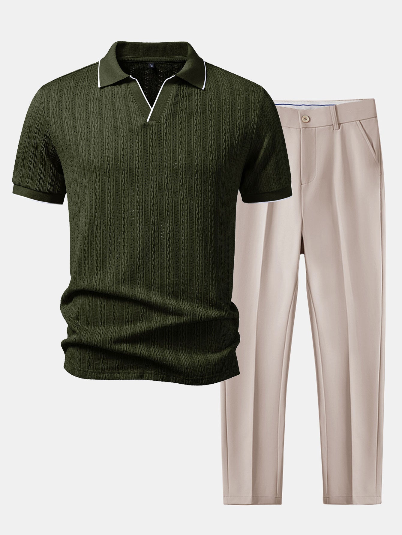 Geometric Jacquard Johnny Collar Polo & Slim Fit Tapered Trousers