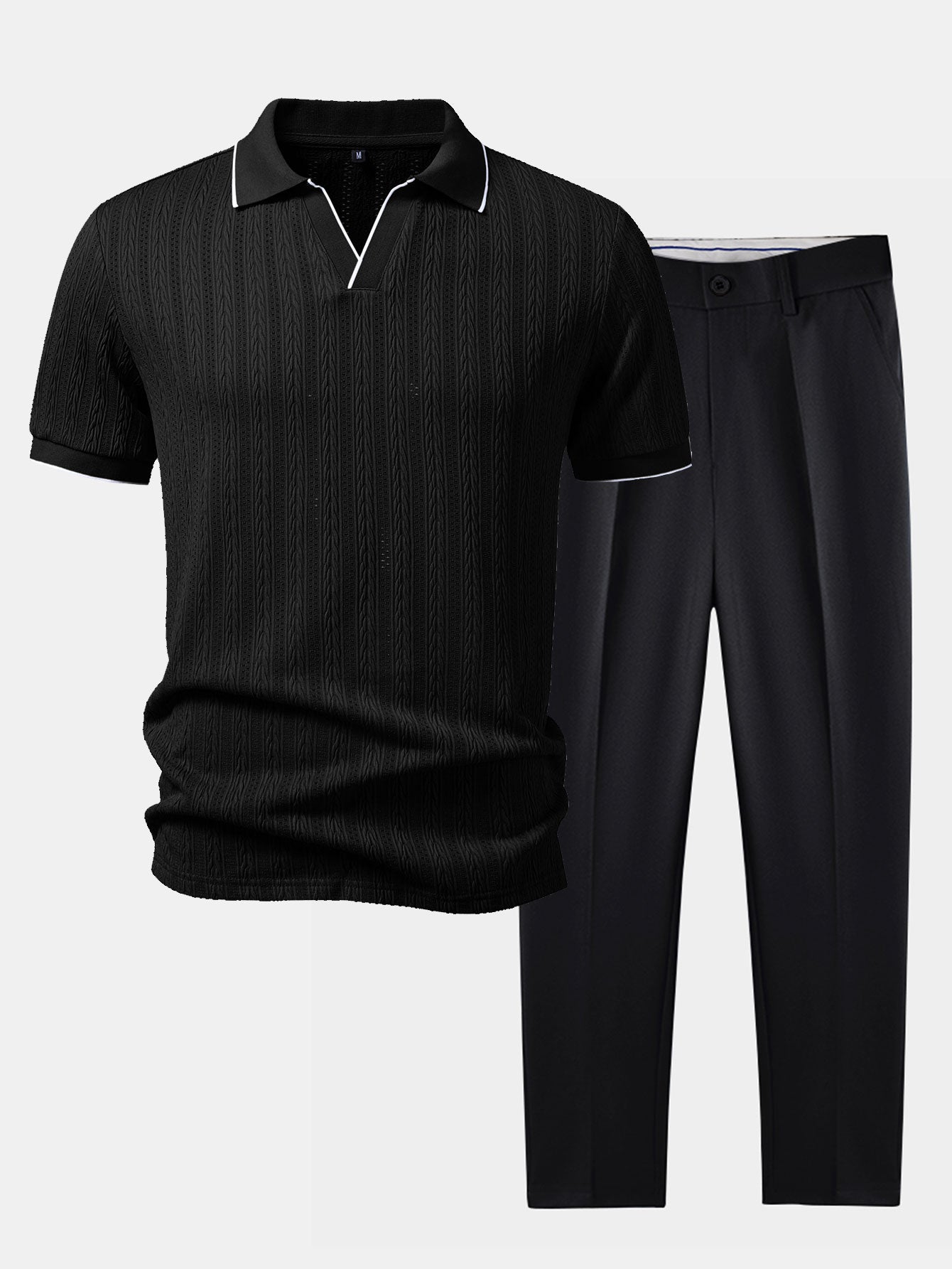 Geometric Jacquard Johnny Collar Polo & Slim Fit Tapered Trousers