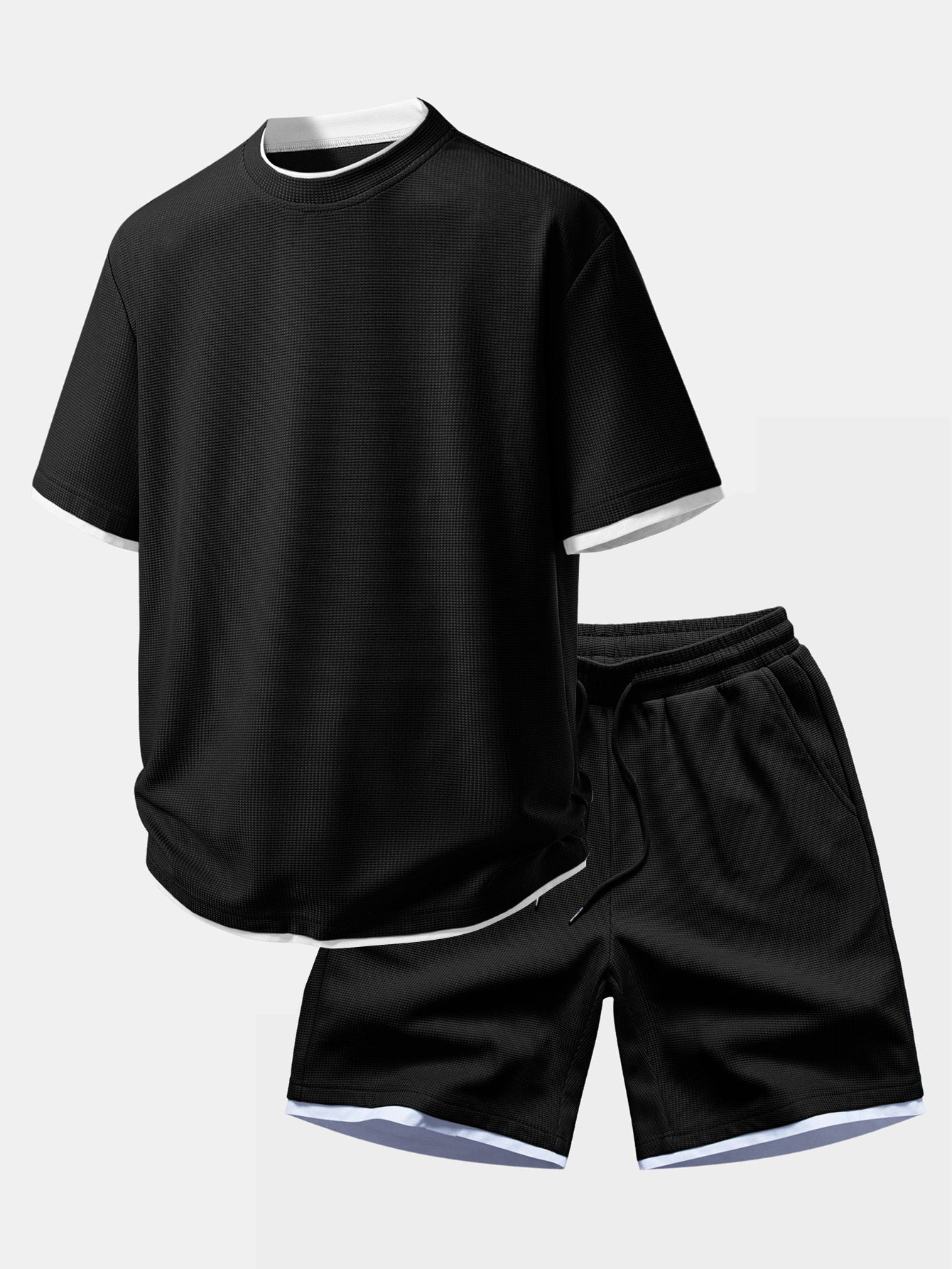 Relax Fit 2 In 1 Waffle Crew Collar T-Shirt & Waffle 7″ Shorts