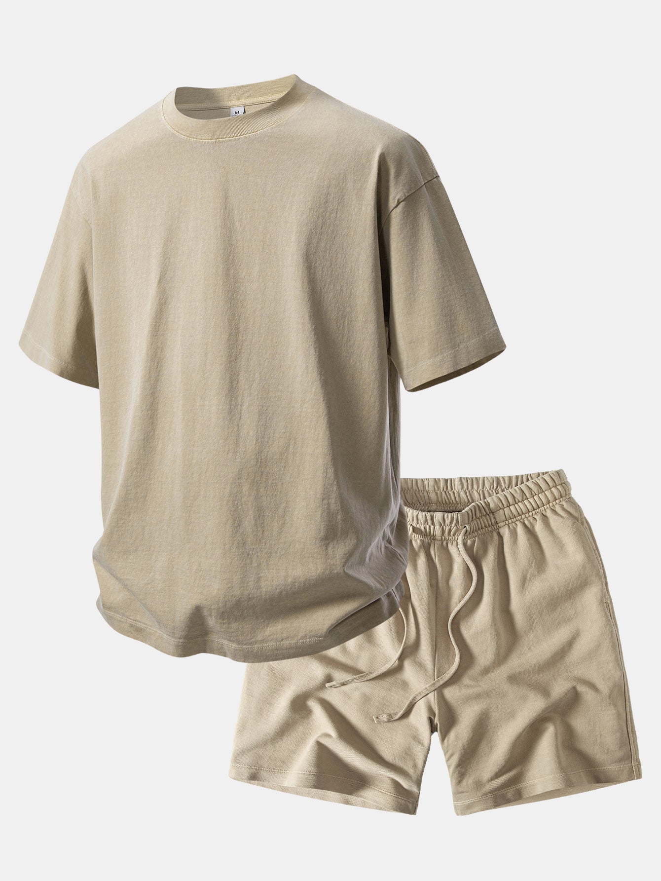 Relax Fit Heavyweight Washed Drop Shoulder T-Shirt & Washed Distressed Drawstring Shorts