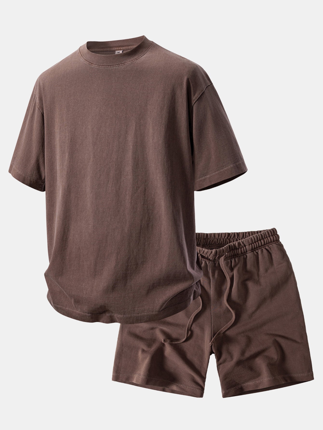 Relax Fit Heavyweight Washed Drop Shoulder T-Shirt & Washed Distressed Drawstring Shorts