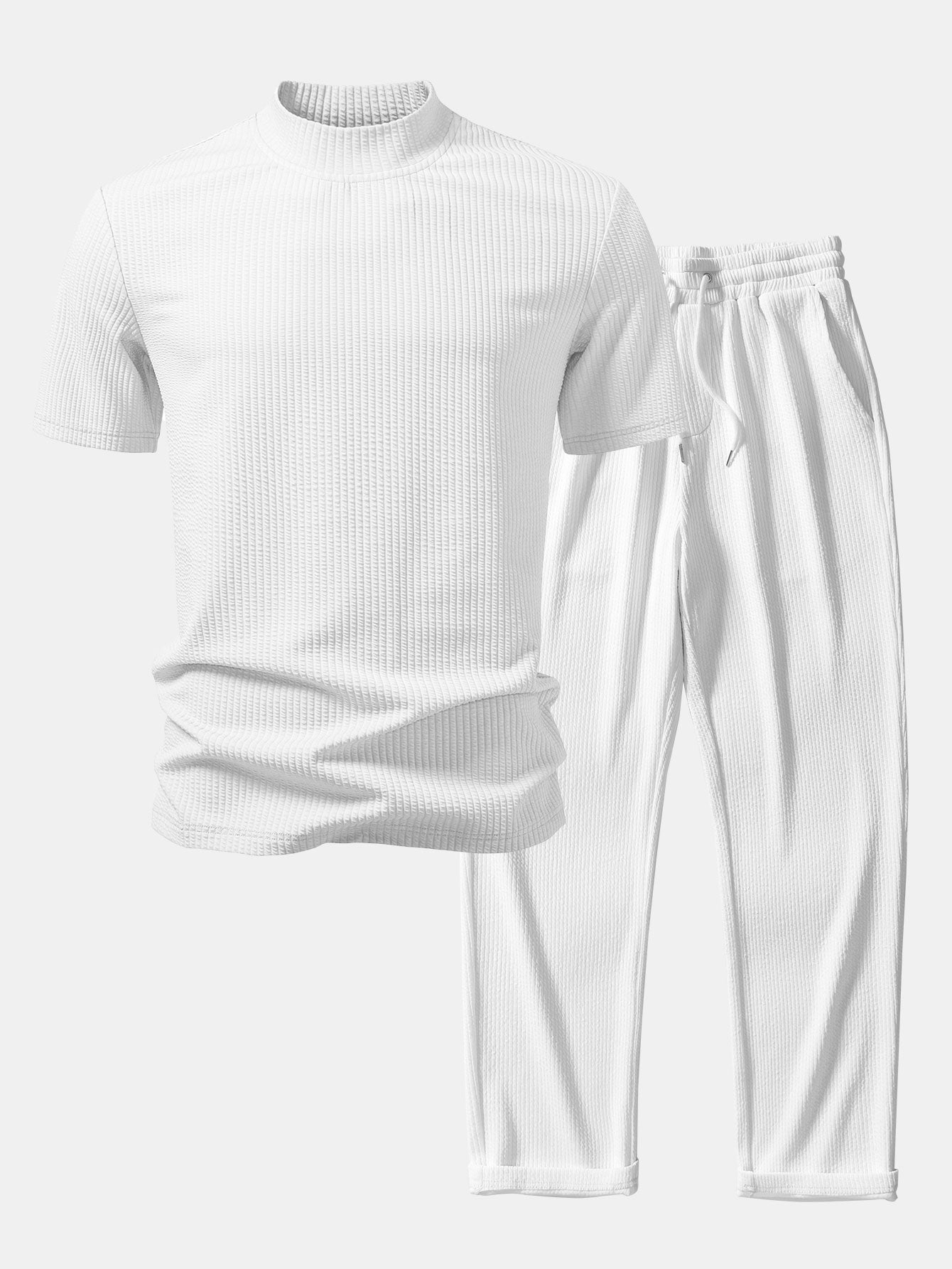Ribbed Mock Neck T-Shirt & Straight Leg Ribbed Pants