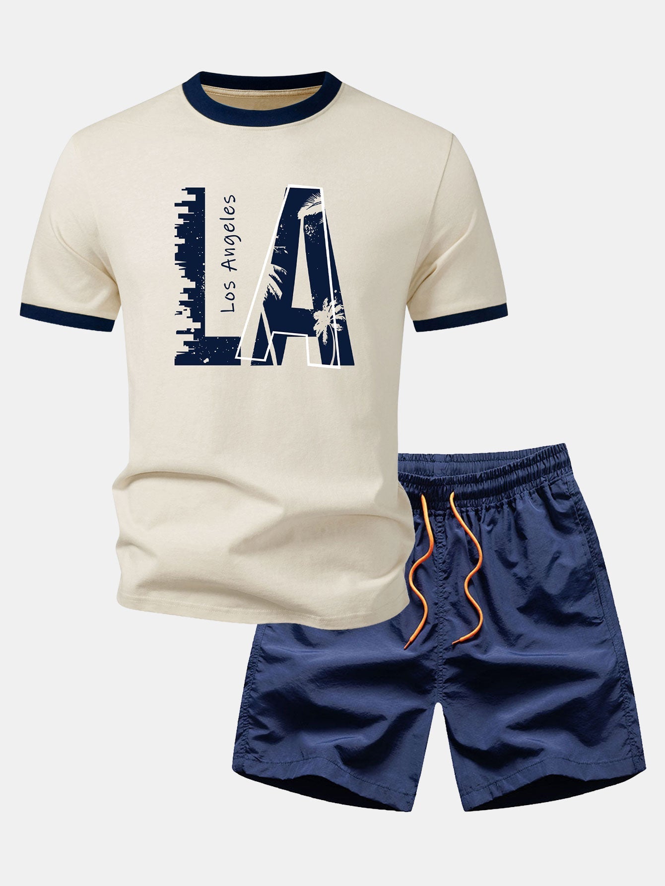 Los Angeles Print Contrast Ringer T-Shirt & Swim Shorts