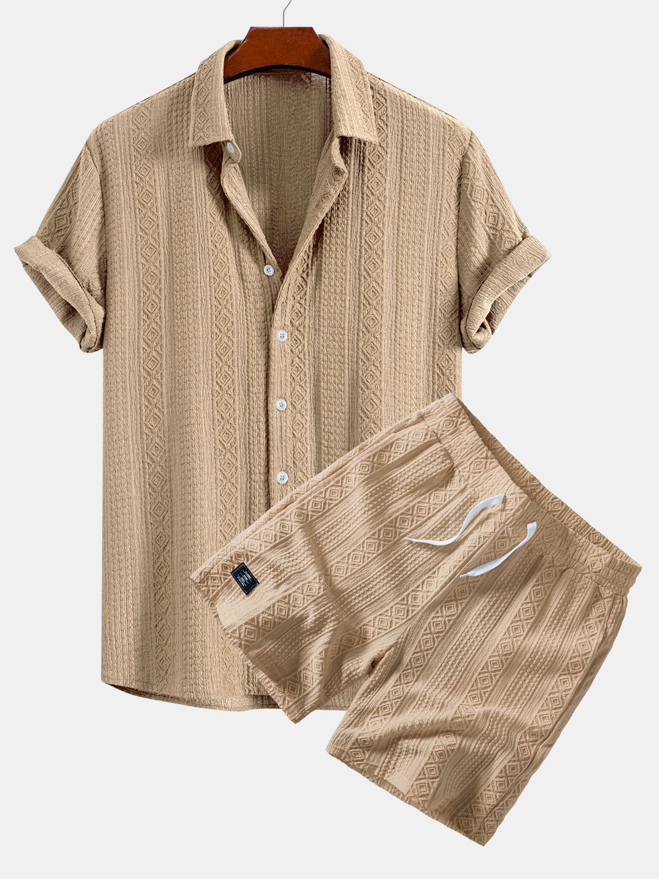 Geometry Jacquard Button Up Shirt & Drawstring 8" Shorts Set