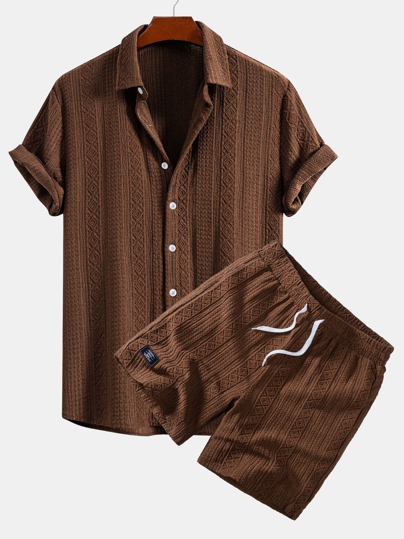 Geometry Jacquard Button Up Shirt & Drawstring 8" Shorts Set