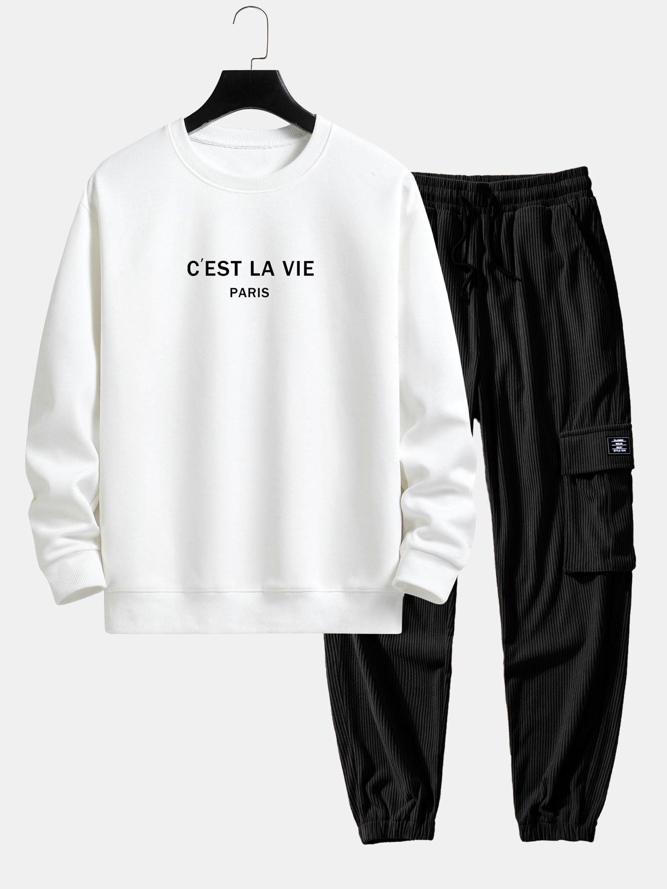 Paris Print Relax Fit Sweatshirt & Drawstring Corduroy Cargo Risque
