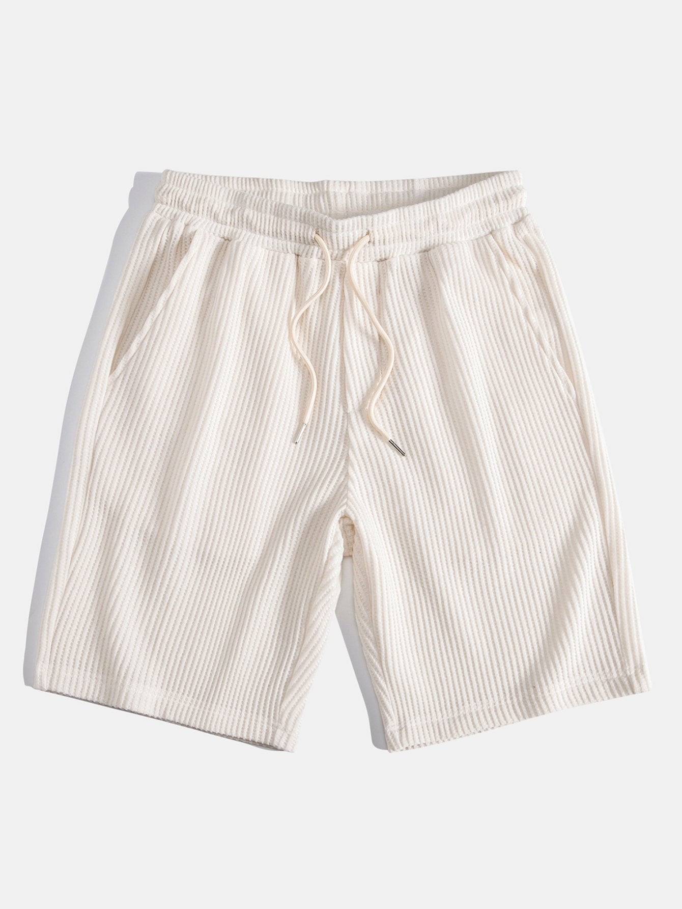 Contrast Knit Waffle Johnny Collar Polo & Drawstring Knitted Waffle Shorts