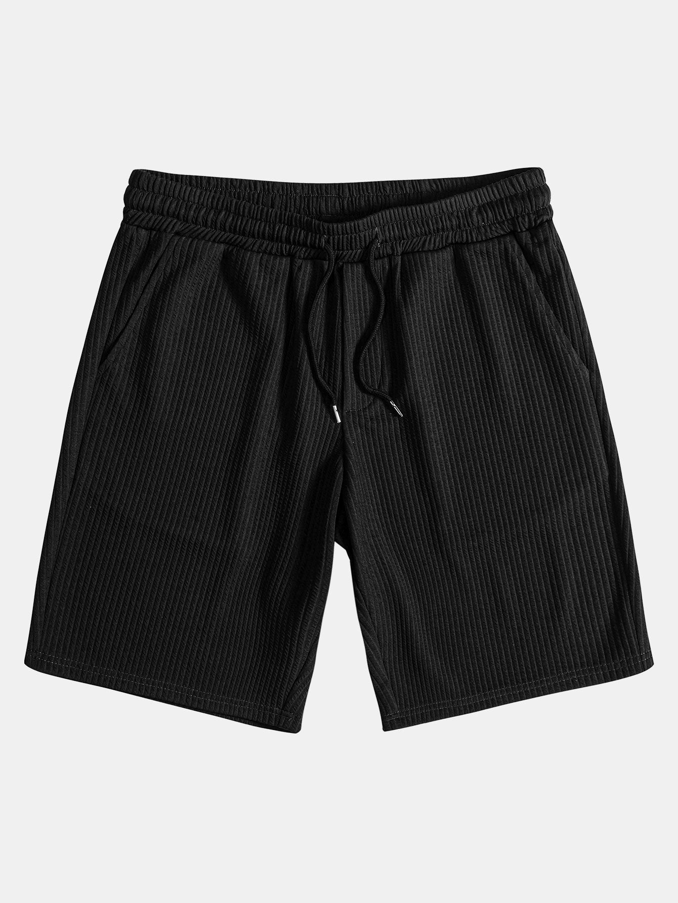 Ribbed Mock Neck T-Shirt & Drawstring Ribbed Shorts