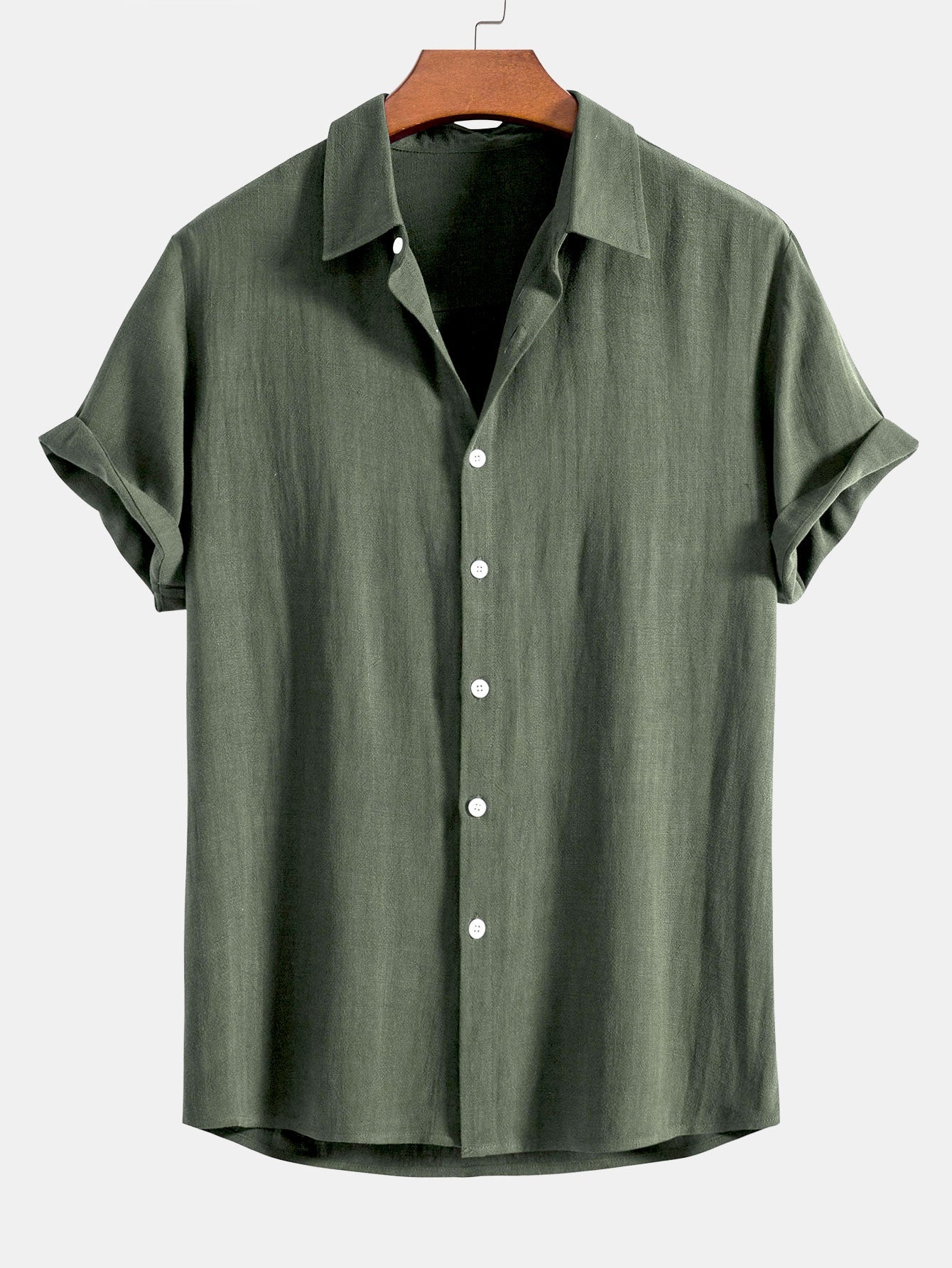 Linen Rayon Blend Button Up Shirt & Crinkle Textured Drawstring 5" Shorts