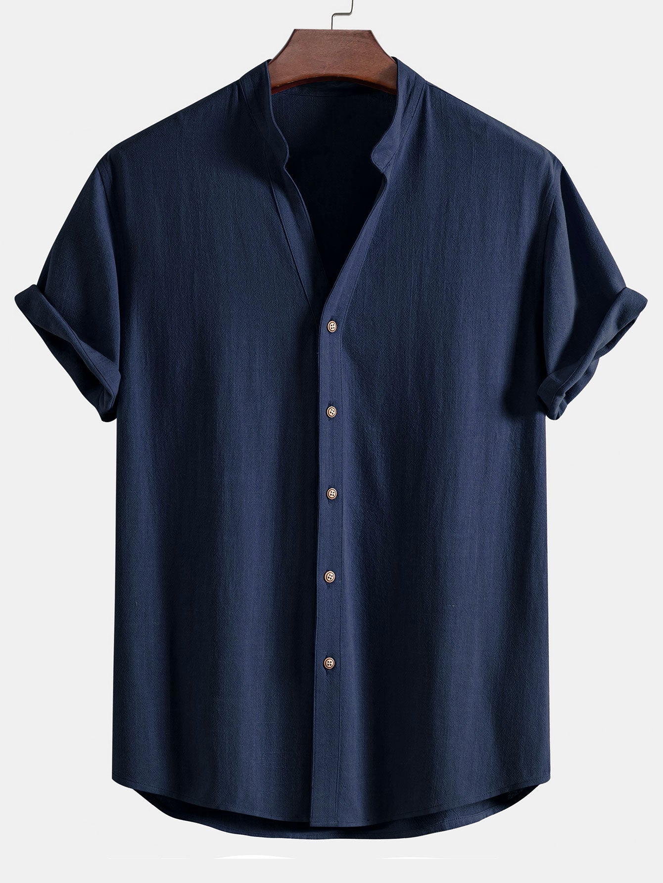 Short Sleeve V Neck Linen Rayon Blend Shirt & Linen Blend Drawstring 7" Shorts
