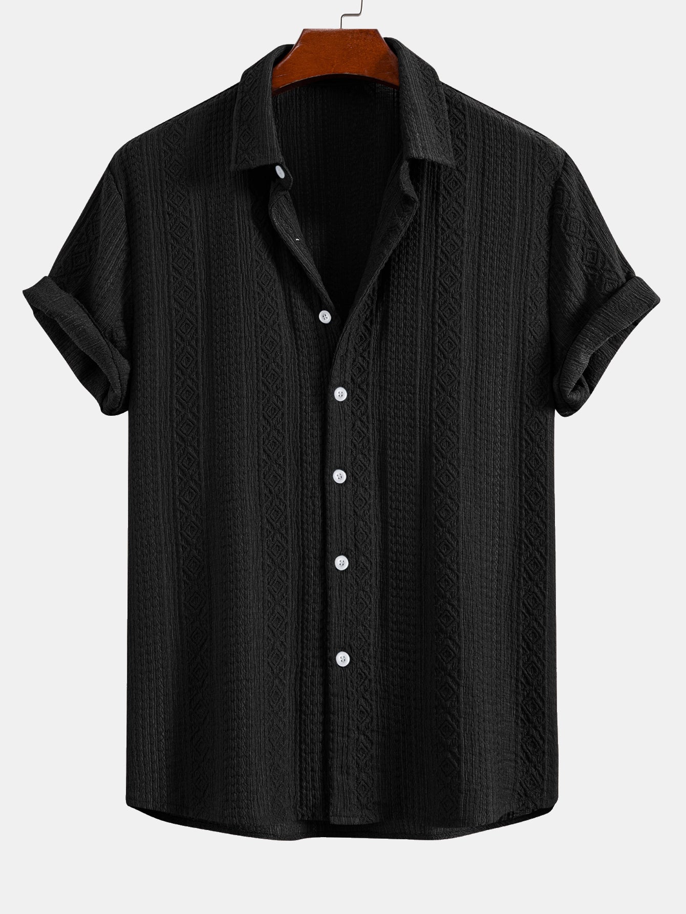 Geometry Jacquard Button Up Shirt & Drawstring 8" Shorts Set