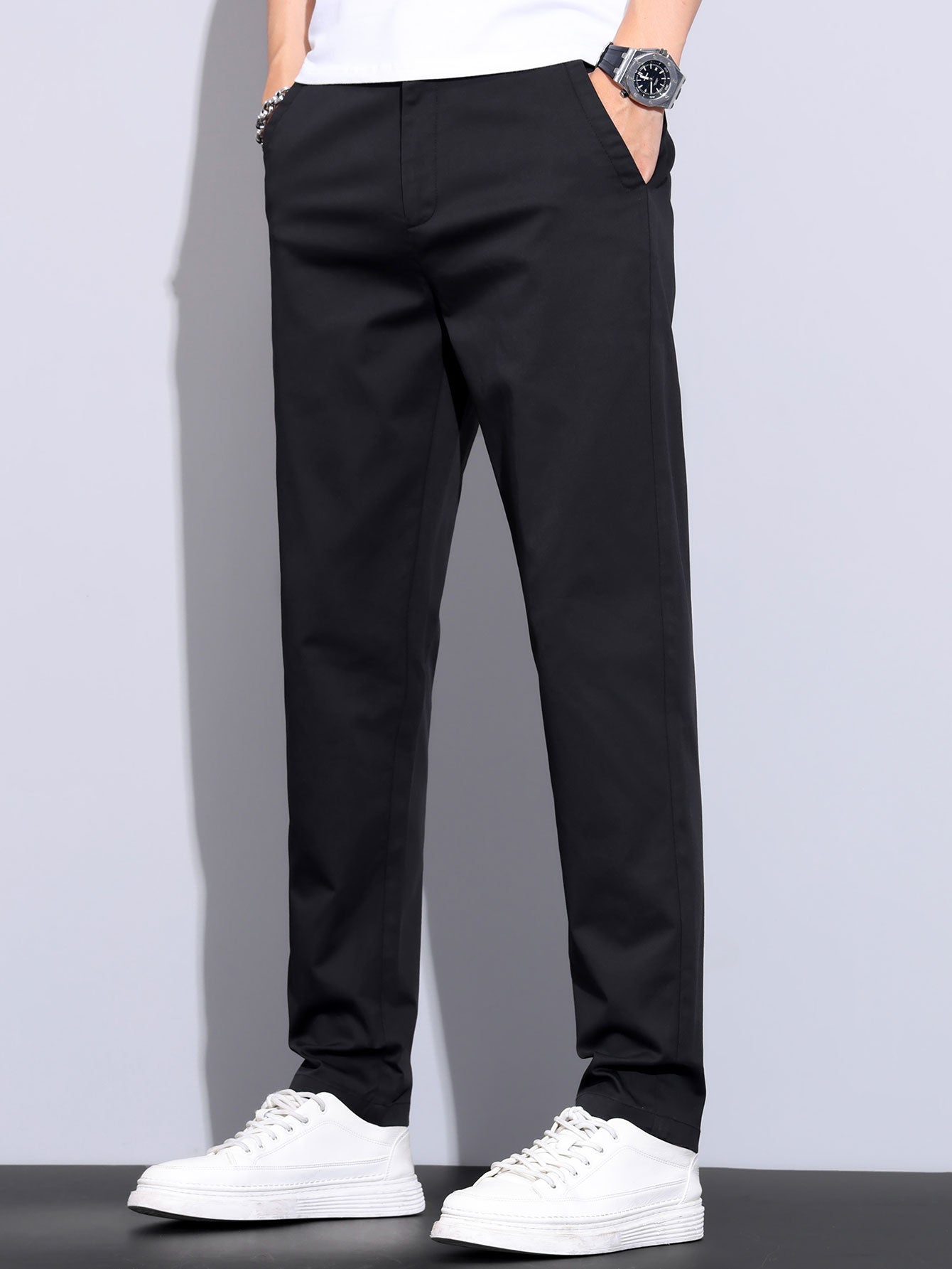 Twisted Jacquard Knit Polo & Elastic Waist Straight Leg Trousers
