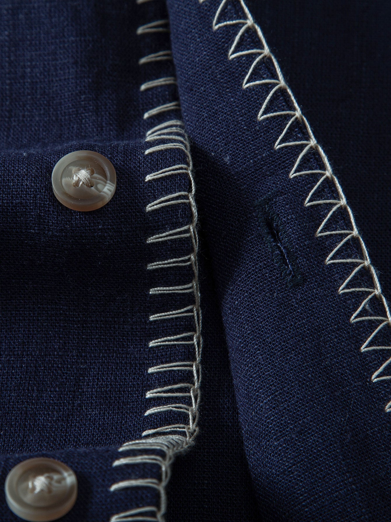 Contrast Stitching Linen Rayon Blend Cuban Shirt & Straight Leg Linen Pants