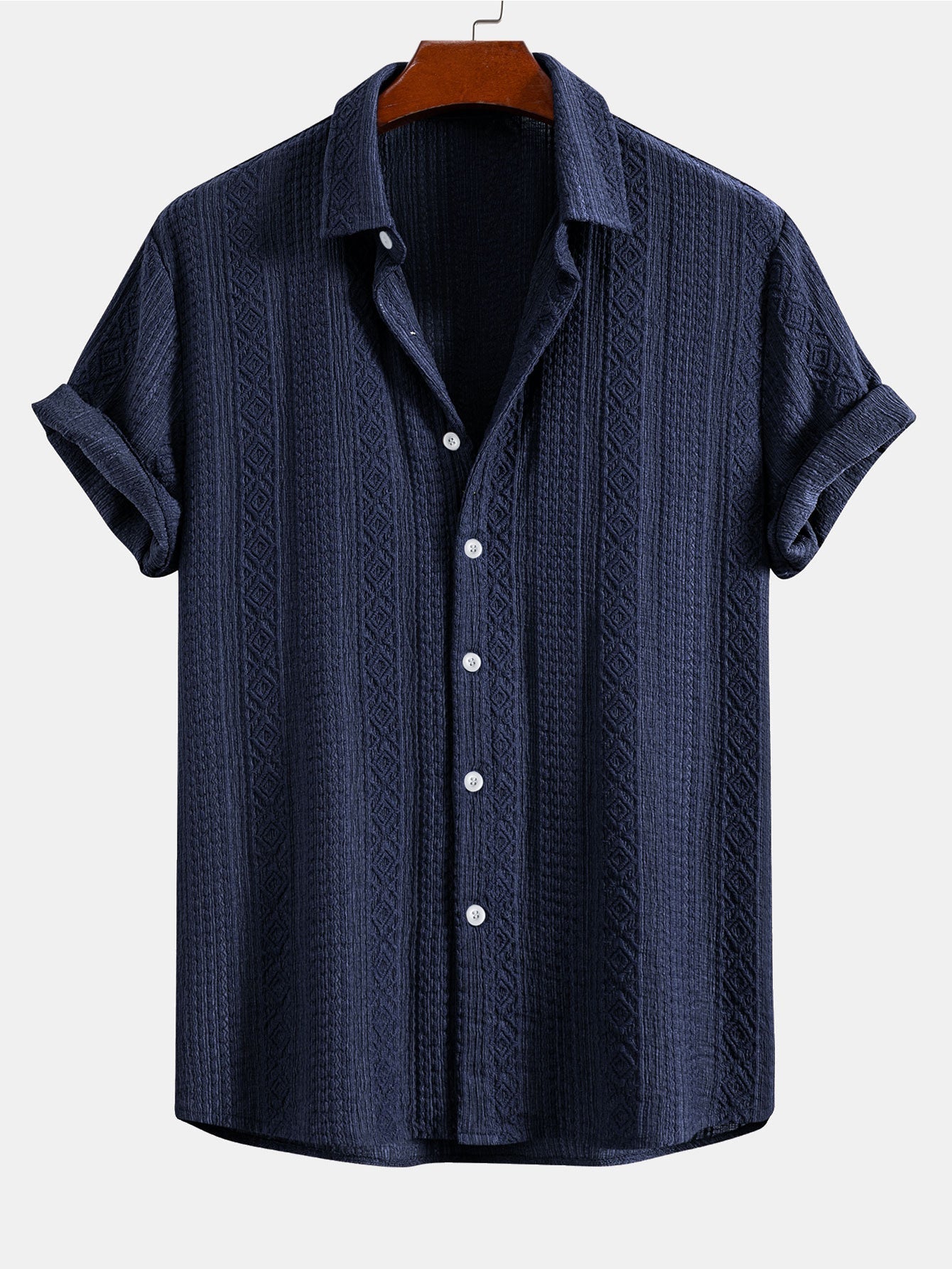 Geometry Jacquard Button Up Shirt & Drawstring 8" Shorts Set