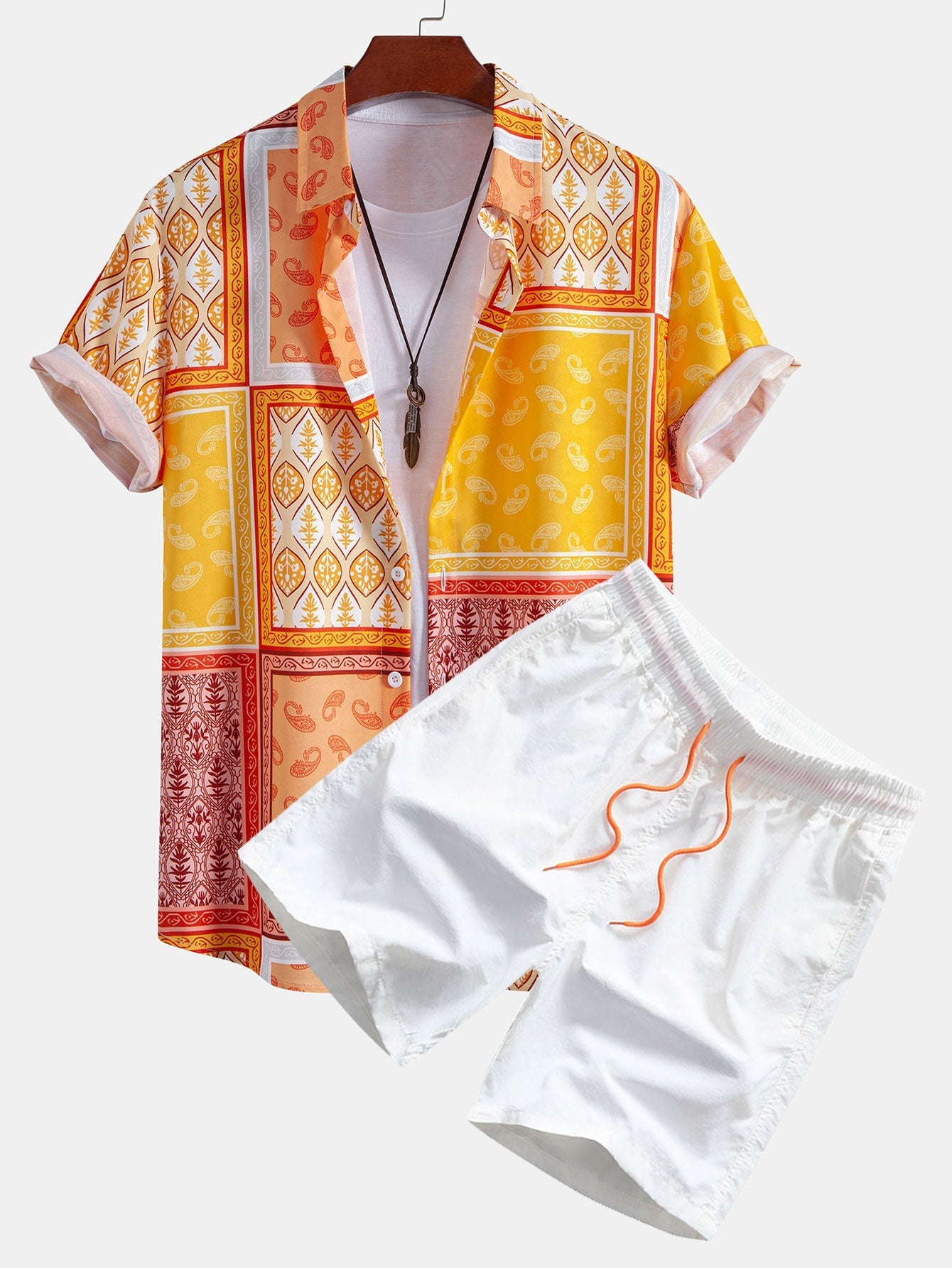 Paisley Bottle Button Up Shirt & Swim Shorts