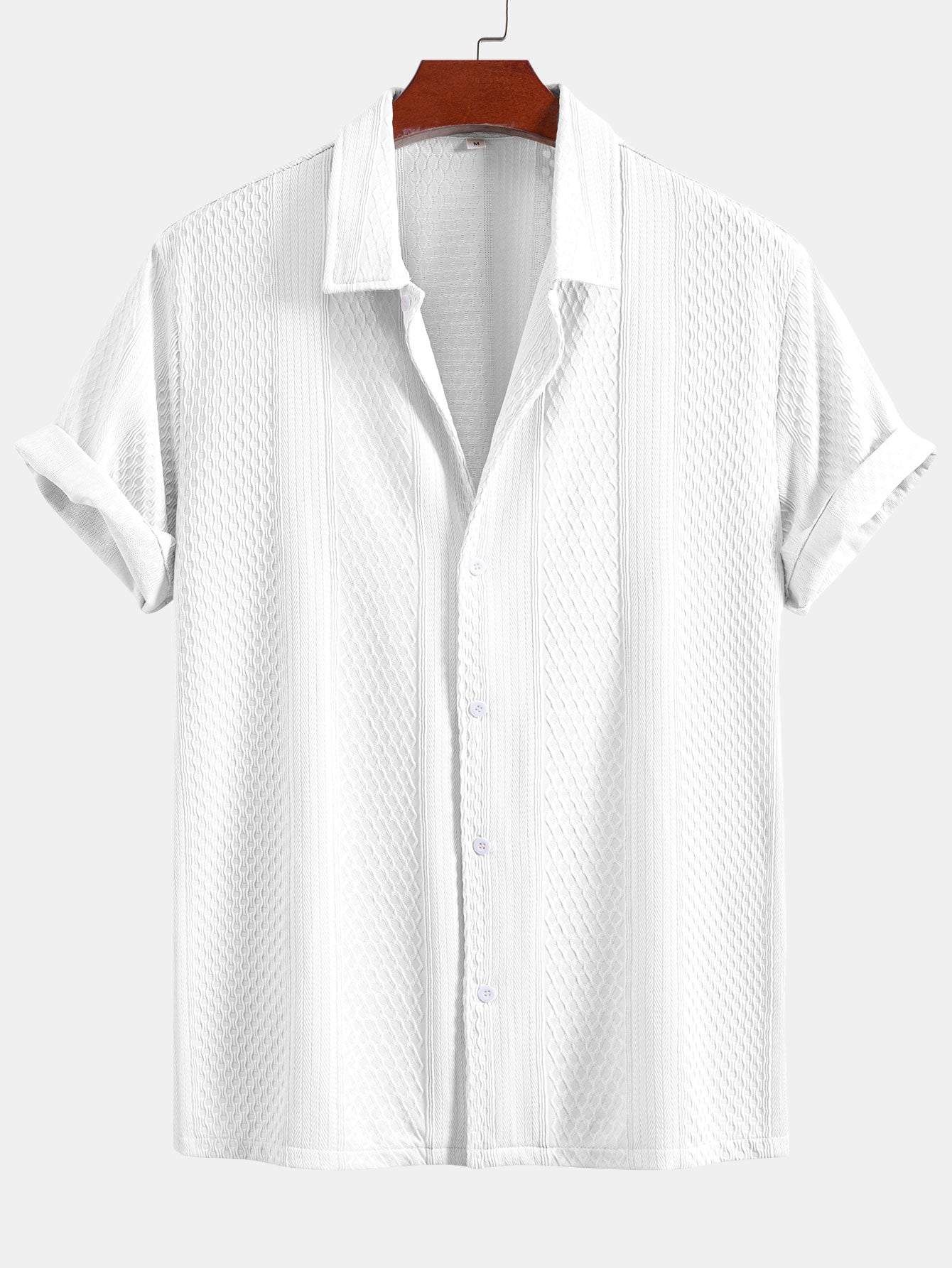 Geometric Jacquard Button Up Shirt & Crinkle Textured Straight Leg Pants