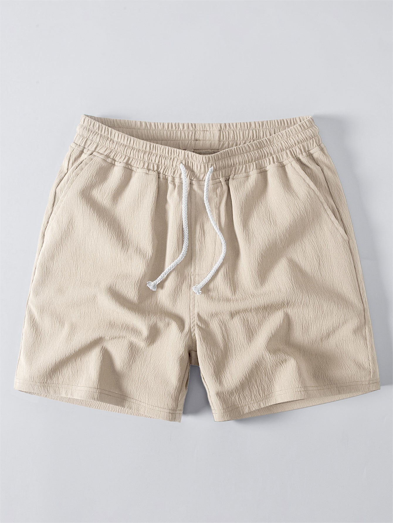 Cow Print Button Up Shirt & Crinkle Textured Drawstring 5" Shorts