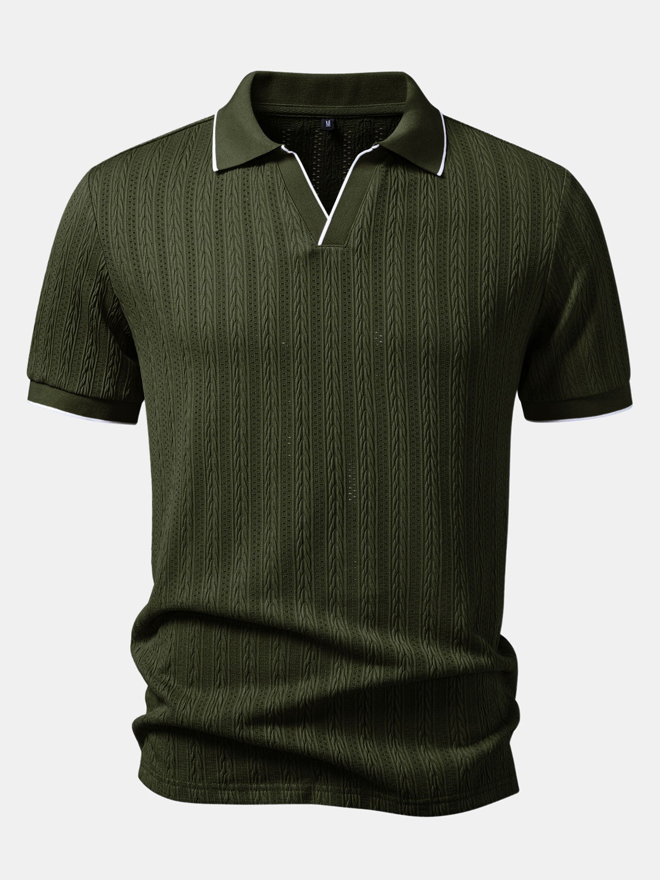 Geometric Jacquard Johnny Collar Polo & Elastic Waist Chino Shorts