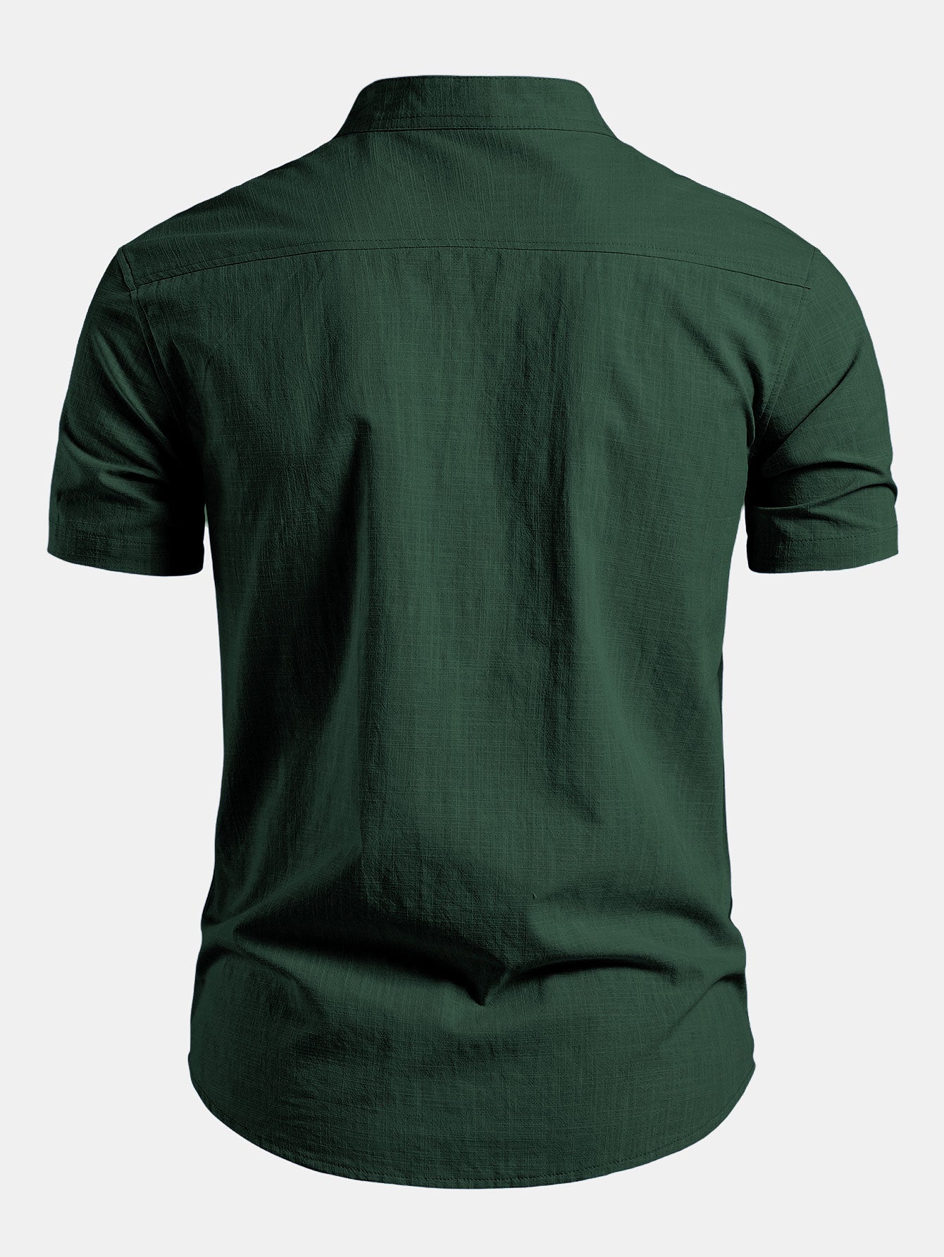 Short Sleeve Linen Look Stand Collar Shirt & Slim Fit Tapered Trousers
