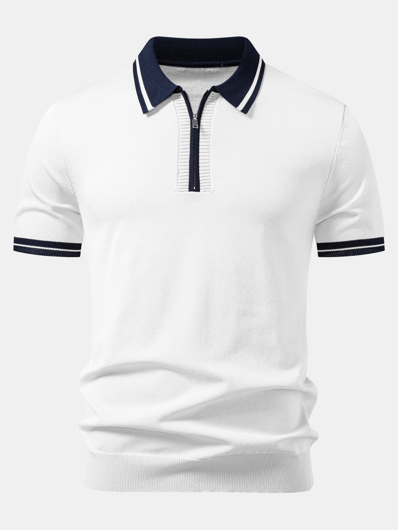 Contrast Trim Zipper Knit Polo & Slim Fit Tapered Trousers