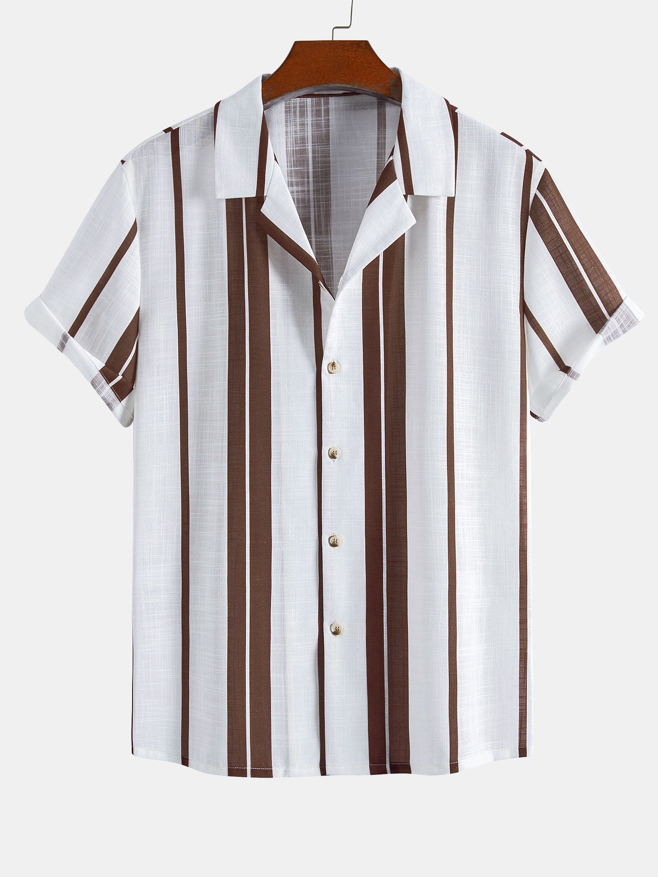 Linen Look Stripe Cuban Shirt & Linen Blend Drawstring 7" Shorts