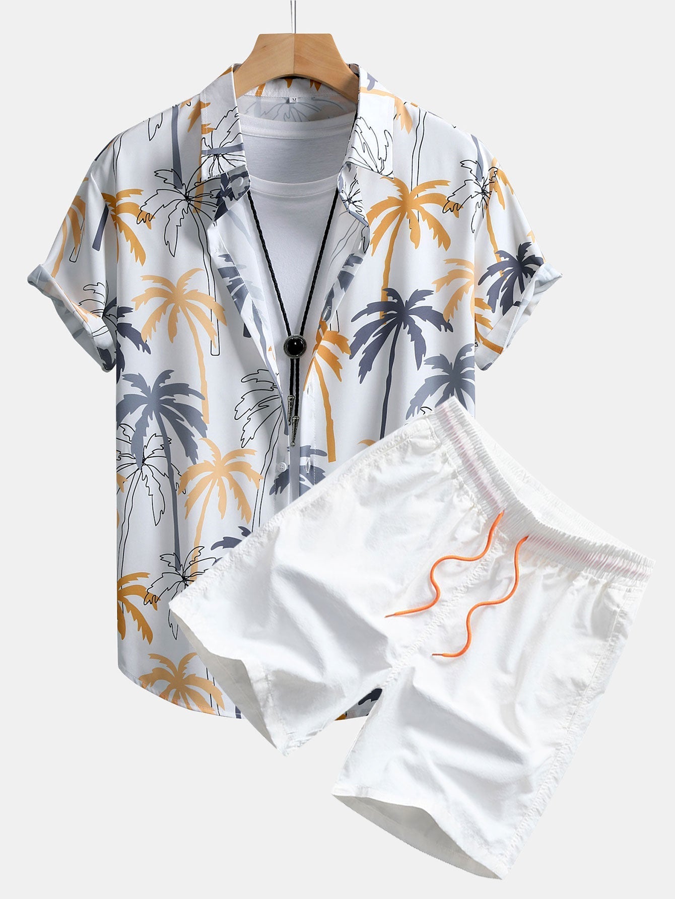 Palm Tree Print Button Up Shirt & Swim Shorts