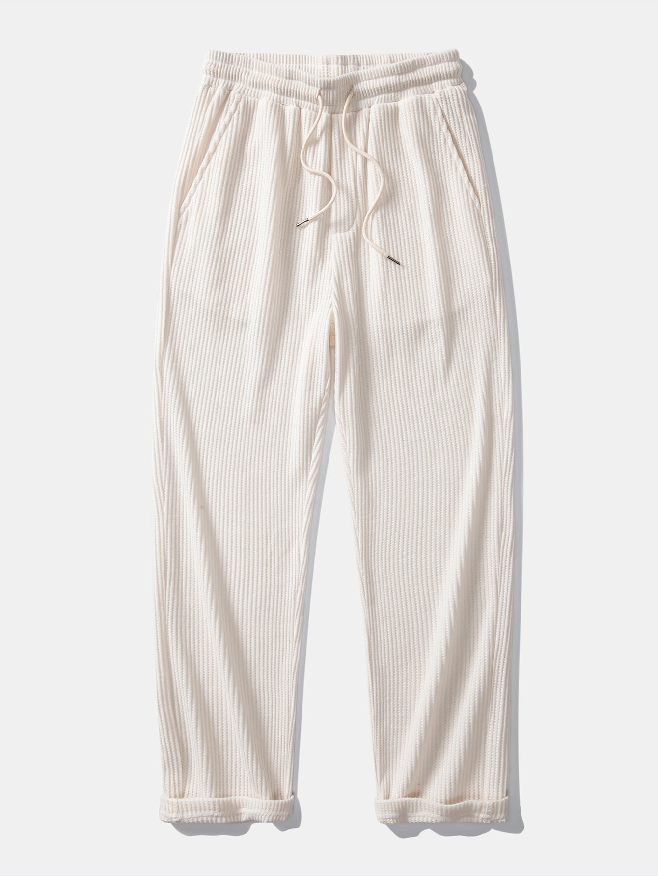 Contrast Textured Johnny Collar Knit Polo & Drawstring Knitted Waffle Pants