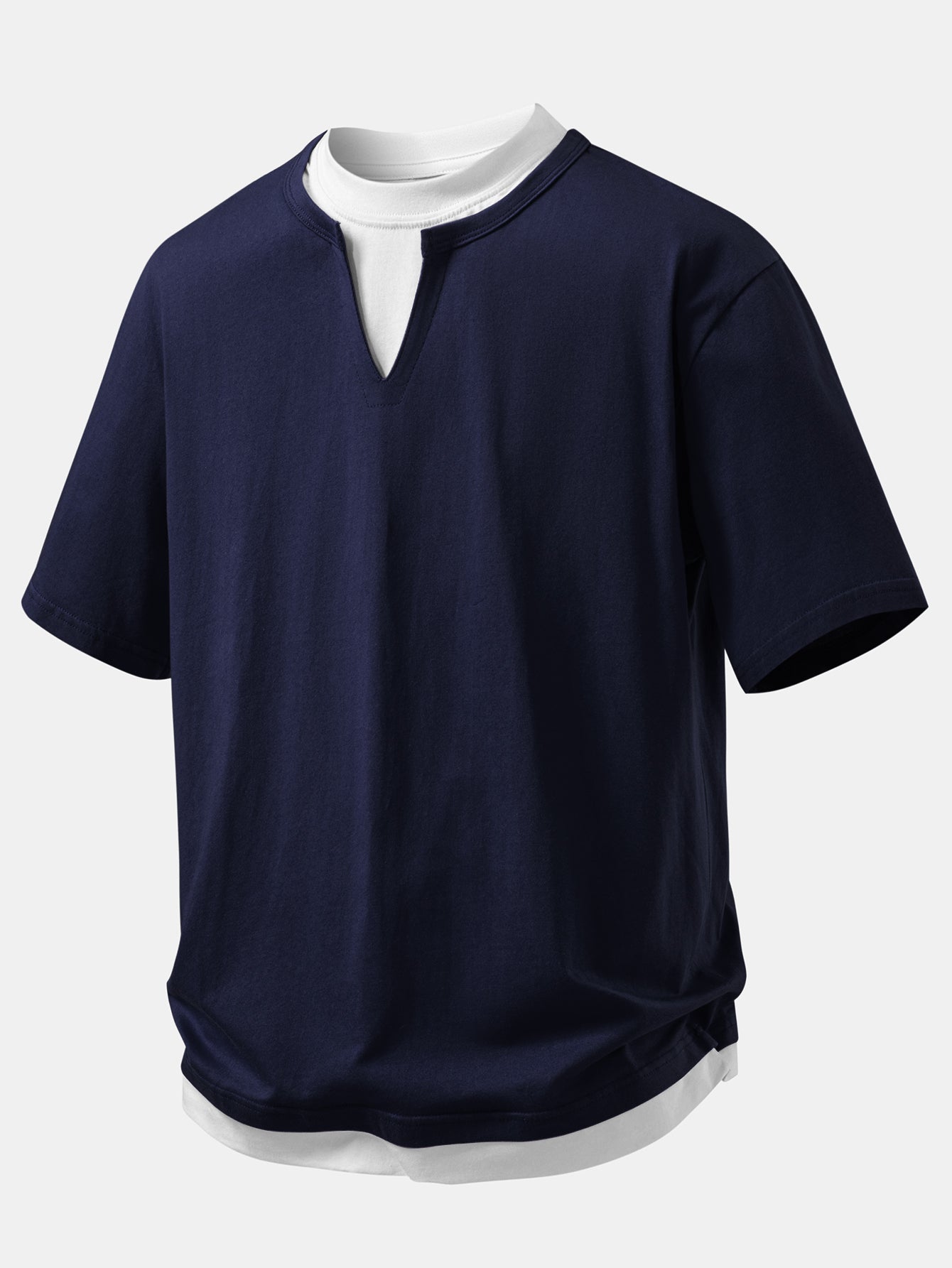Relax Fit 2 In 1 Notched Collar T-Shirt & Cotton Drawstring 7" Shorts
