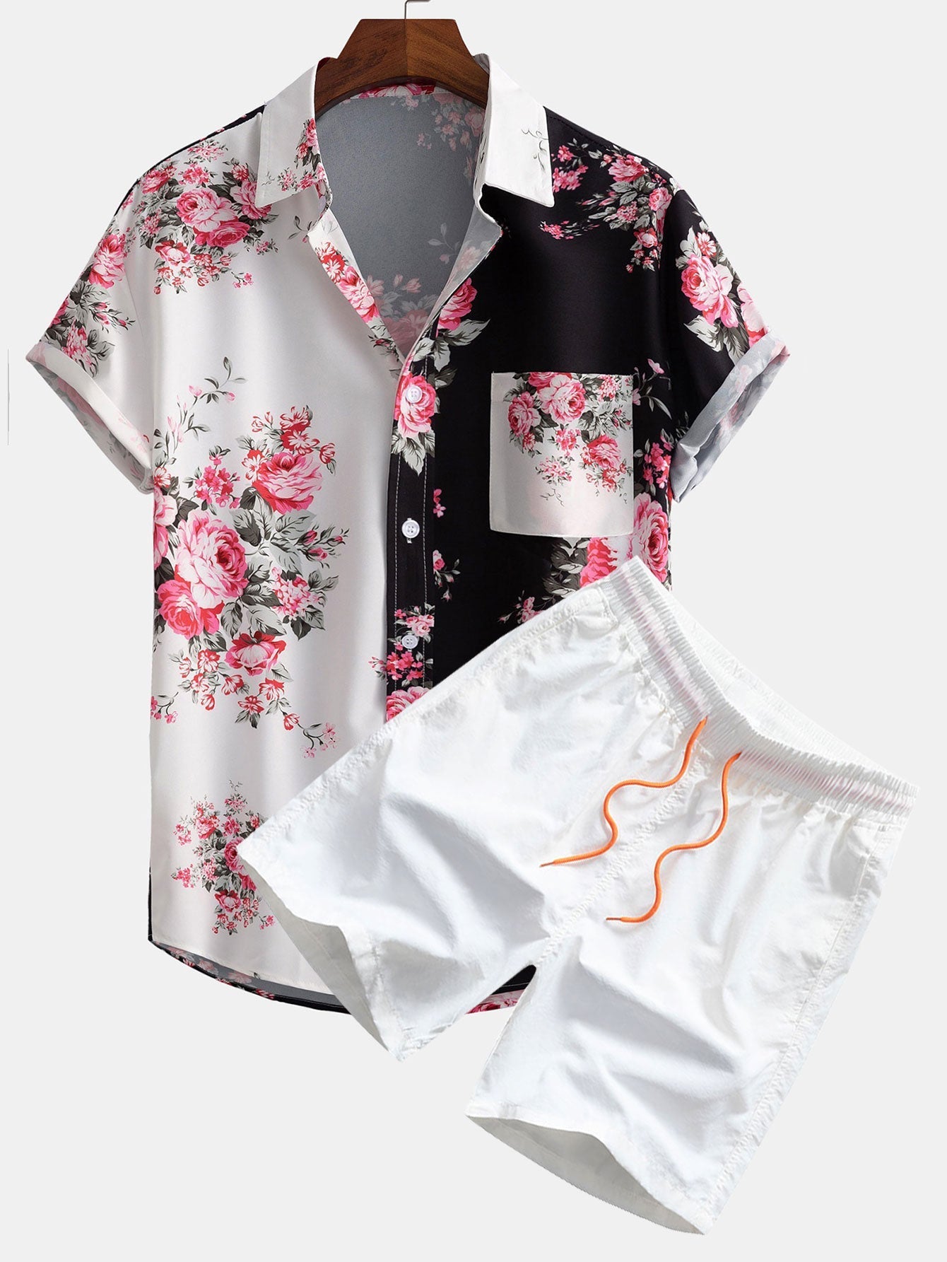 Too Tone Rose Print Button Up Shirt & Swim Shorts