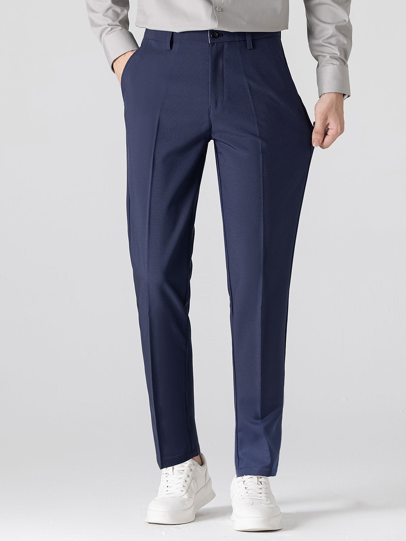 Contrast Knit Waffle Johnny Collar Polo & Slim Fit Tapered Trousers