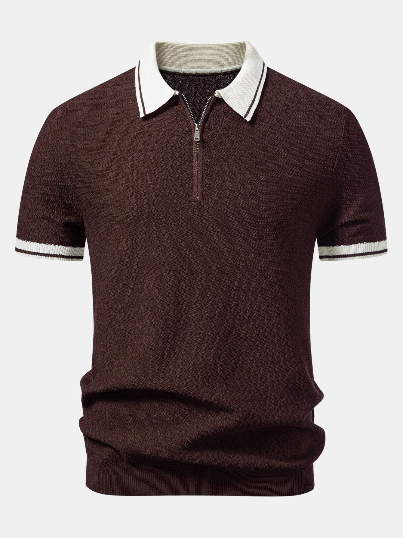Contrast Zipper Knit Polo & Slim Fit Tapered Trousers