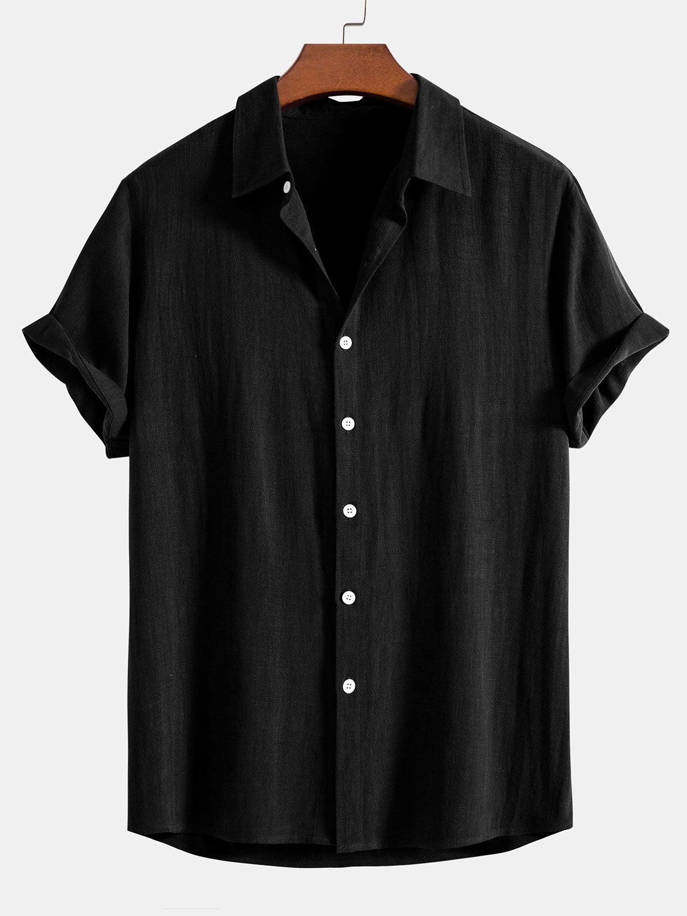 Linen Rayon Blend Button Up Shirt & Linen Blend Drawstring 7" Shorts