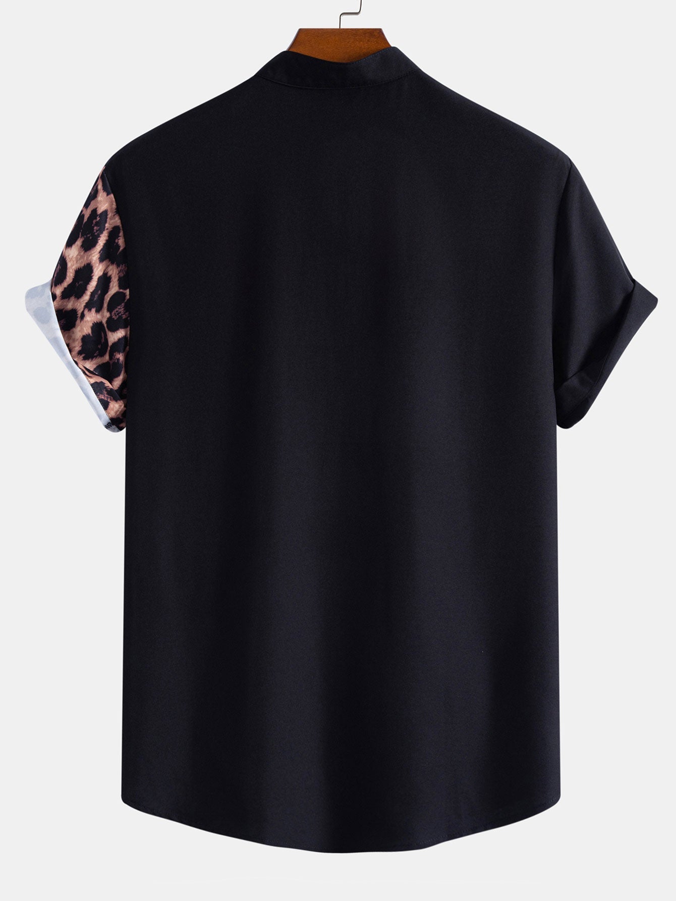 Leopard Patchwork Stand Collar Shirt & Leopard Print Patchwork 6" Shorts