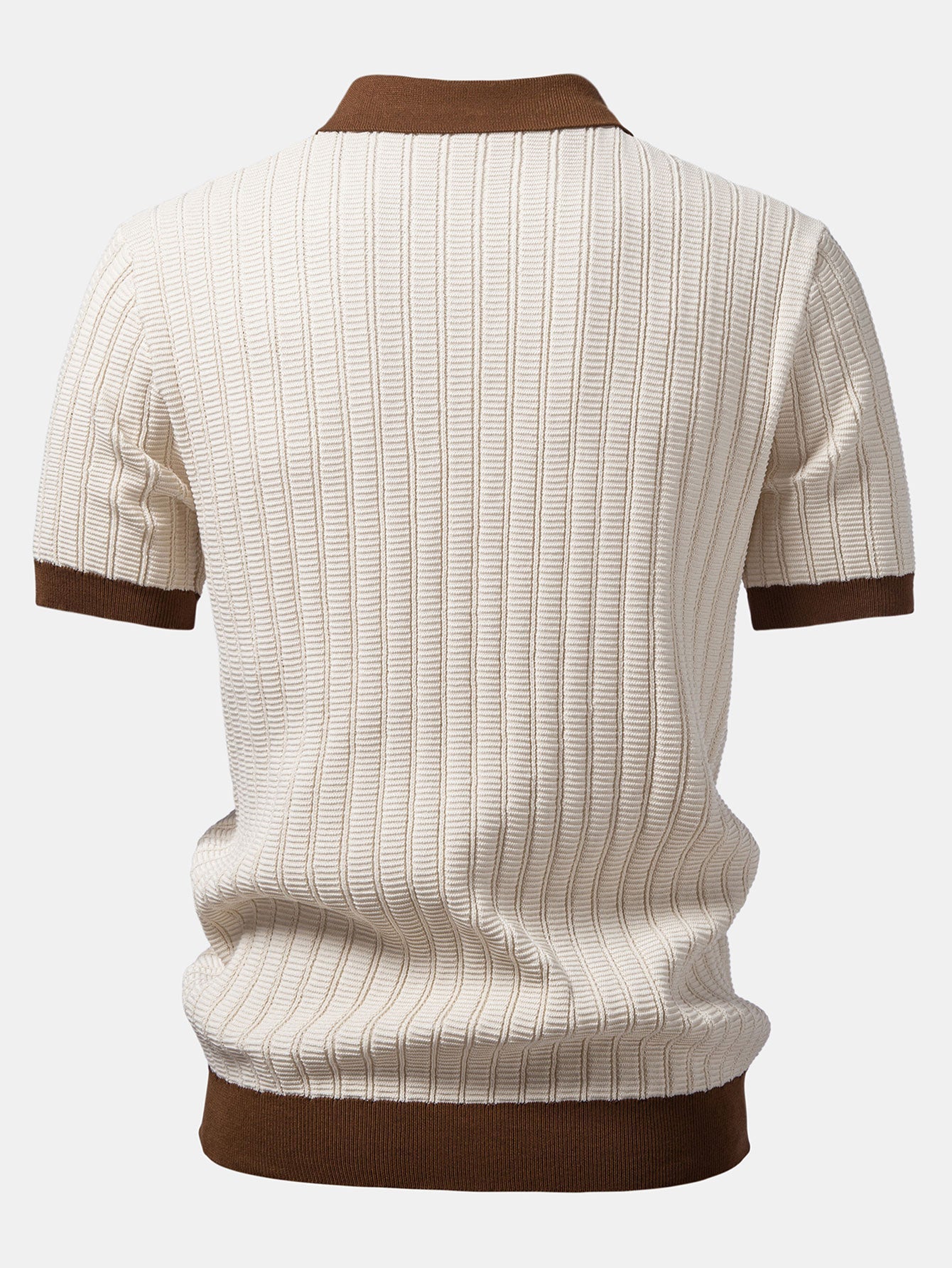 Contrast Textured Johnny Collar Knit Polo & Elastic Waist Straight Leg Trousers