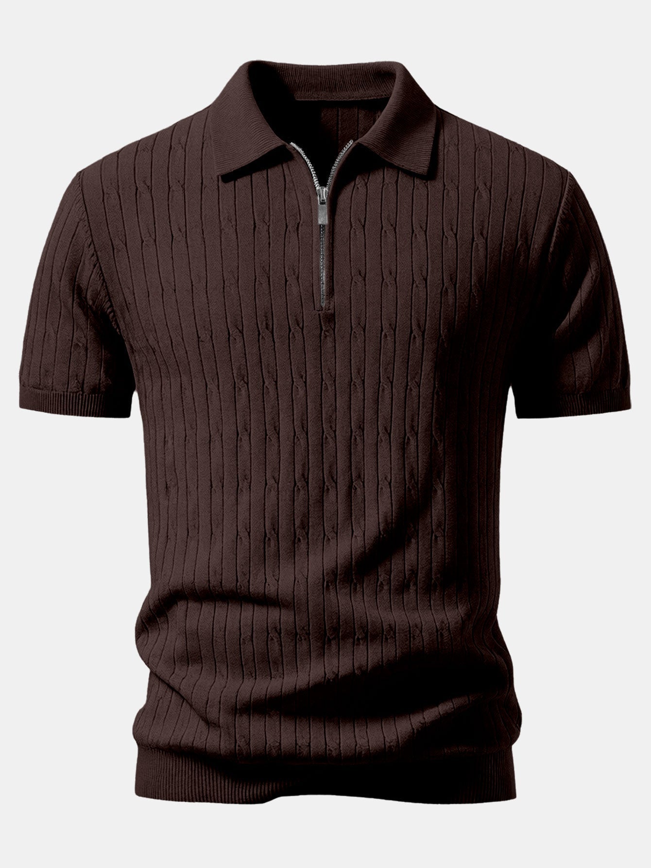 Twisted Jacquard Zipper Knit Polo & Slim Fit Tapered Trousers