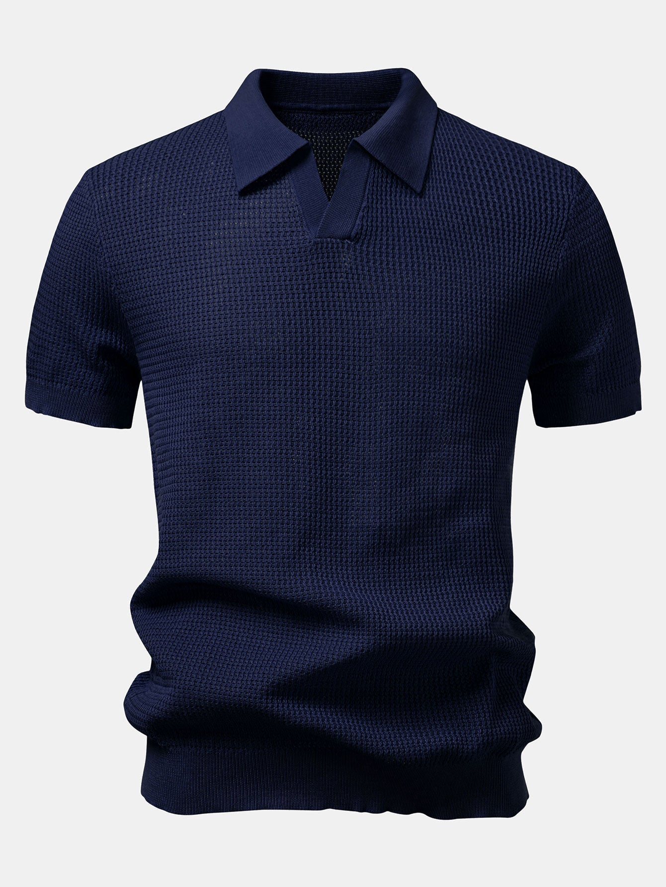 Textured Johnny Collar Crocheted Knit Polo & Straight Leg Linen Pants